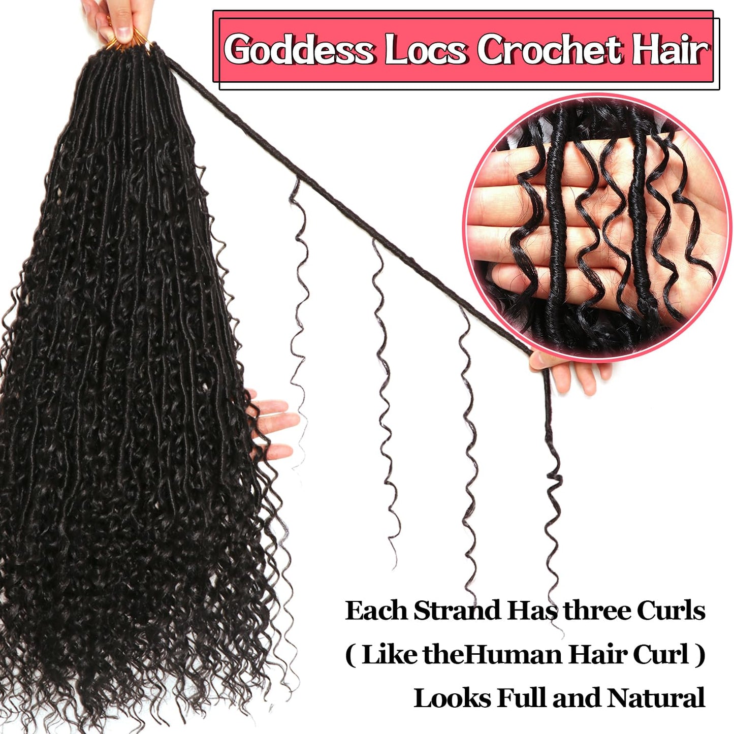 AMUMI Goddess Locs Crochet Hair 24 Inch 8 Bundles Boho Faux Locs Crochet Hair for Black Women Crazy Soft with Curly Ends (24 Inch), 8 Pieces, 1B#