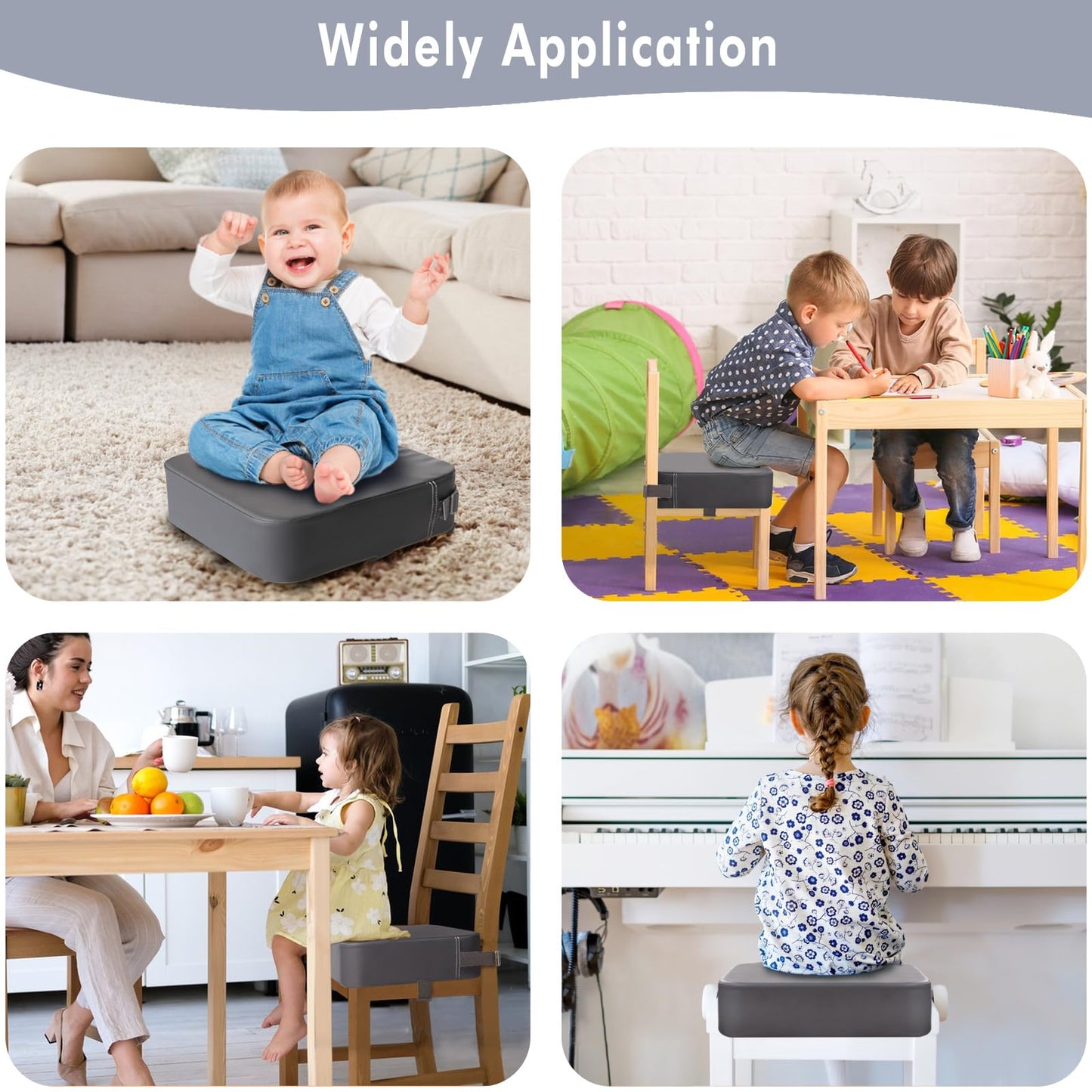 Toddler Booster Seat for Dining Table, Non-Slip Kitchen Chair Booster Cushion, PU Washable Double Safe Straps Baby Booster Seat, Portable Travel Camping Increasing Cushion