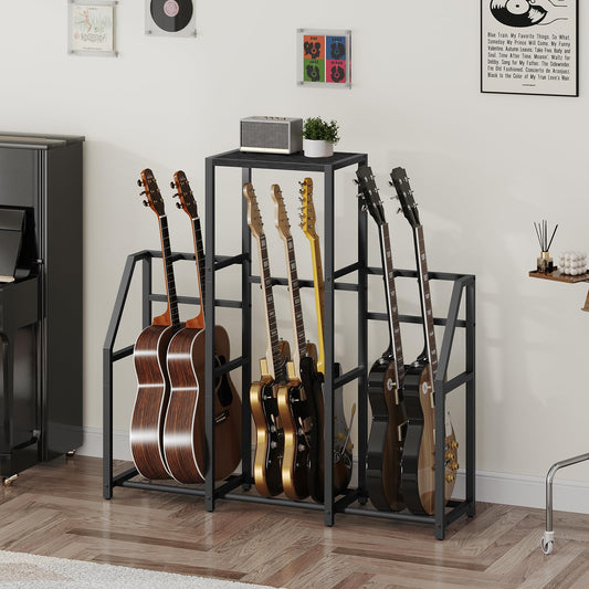 MAHANCRIS Guitar Stand, Multi Guitar Rack Stand for 7-10 String Instruments, Suitable for Bass, Ukulele, Banjo, Record Player, Accessories, with EVA Cover, for Music Studios, Black GSBK1401