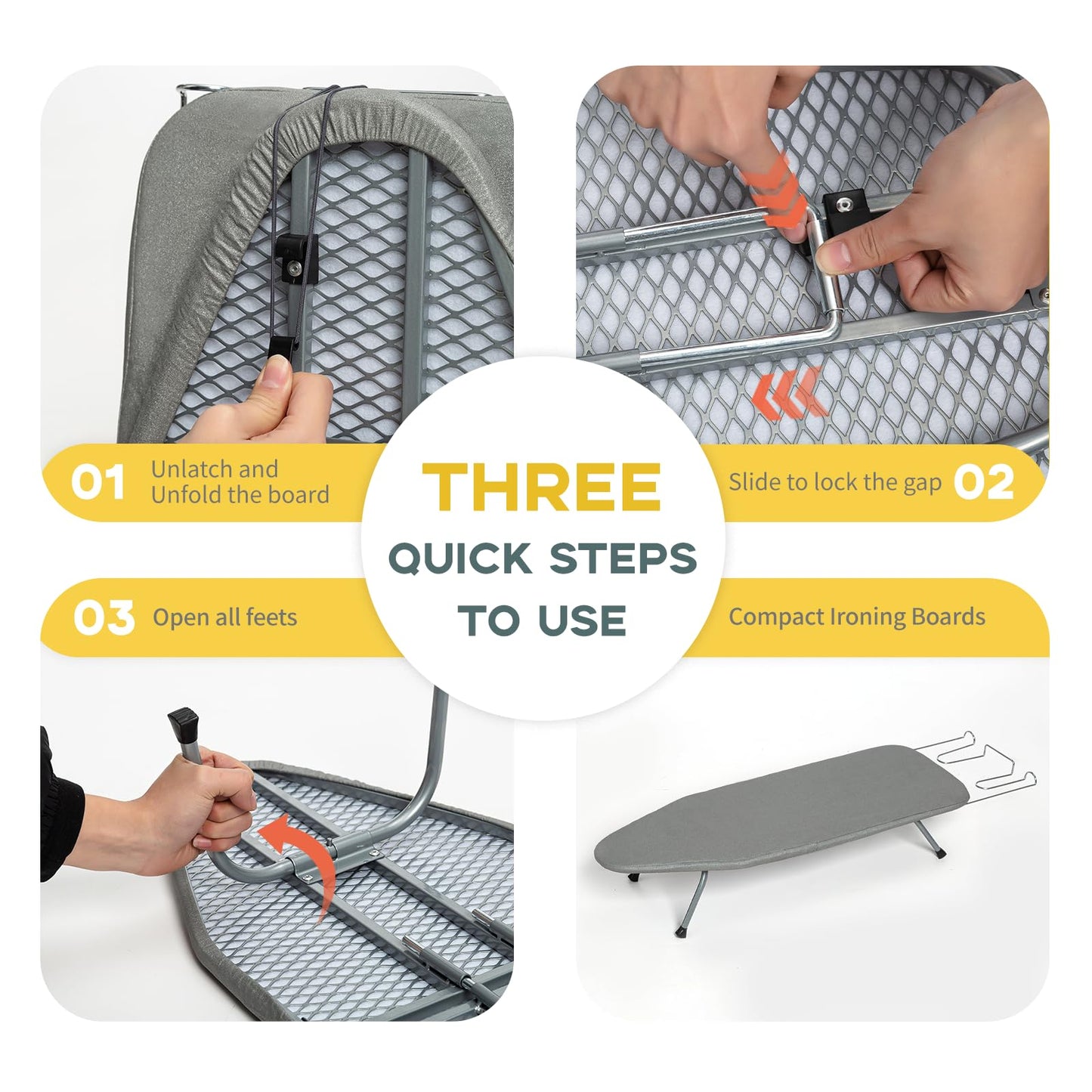 Metal Foldable Tabletop Ironing Board with Iron Rest, Portable Ironing Board Small with Heat Resistant Cotton Cover, RAINHOL Mini Iron Table for Small Space and Travel, 31"x12", Gray