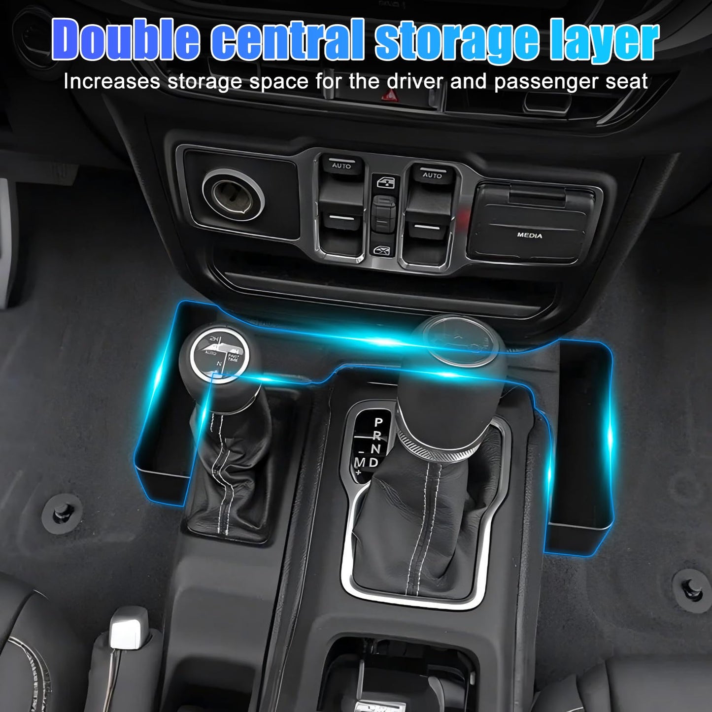 WODHMIEY Center Console Organizer, Gear Shifter Side Storage Box, for JL JLU JU, for JT 2018 to 2023 and Gladiator JT 2020 2021 2022 2023, Armrest Storage Box Accessories