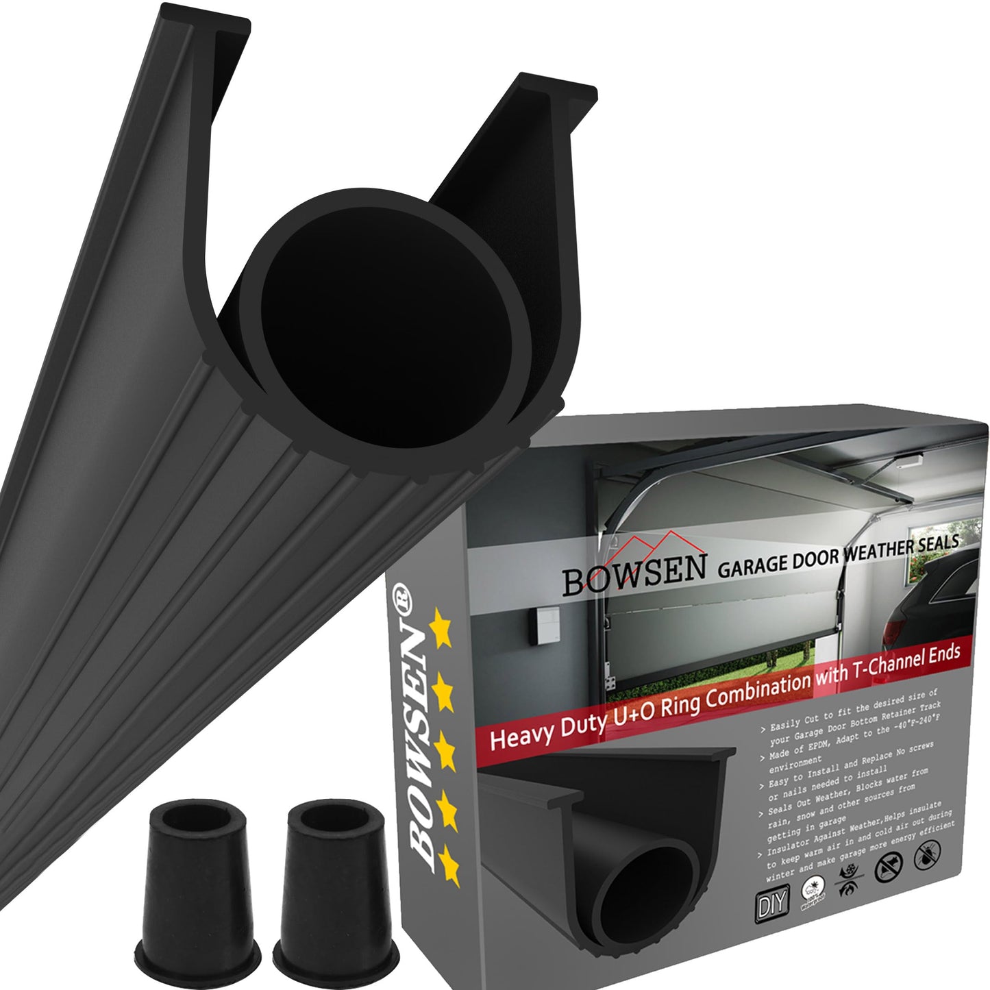 BOWSEN Garage Door Bottom Seals Weatherproof Weatherstrip Threshold Buffering Sealing High Performance EPDM Rubber Weather Resistance Gasket Black 1/4 Inch T-End,16ft Long