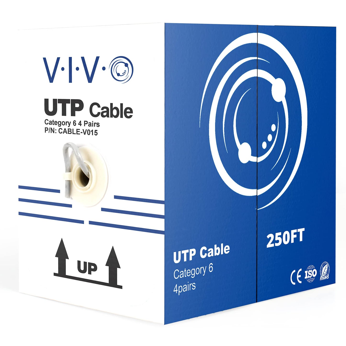 VIVO 250ft Bulk Cat6 Wire, CCA Ethernet Cable, 23 AWG, UTP Pull Box, LAN Network, Gray, CABLE-V015