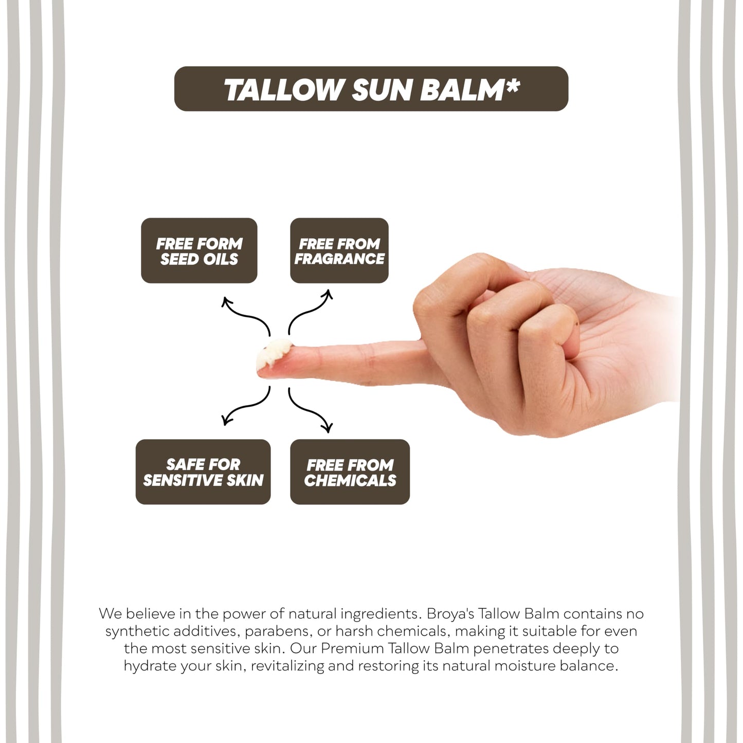 Broya Tallow Sun Balm – Mineral Face & Body Balm with 20% Non-Nano Zinc Oxide – 100% Grass-Fed Beef Tallow Moisturizer – Skin Support with Vitamins A, D, E, K – Fragrance-Free – 2 fl oz