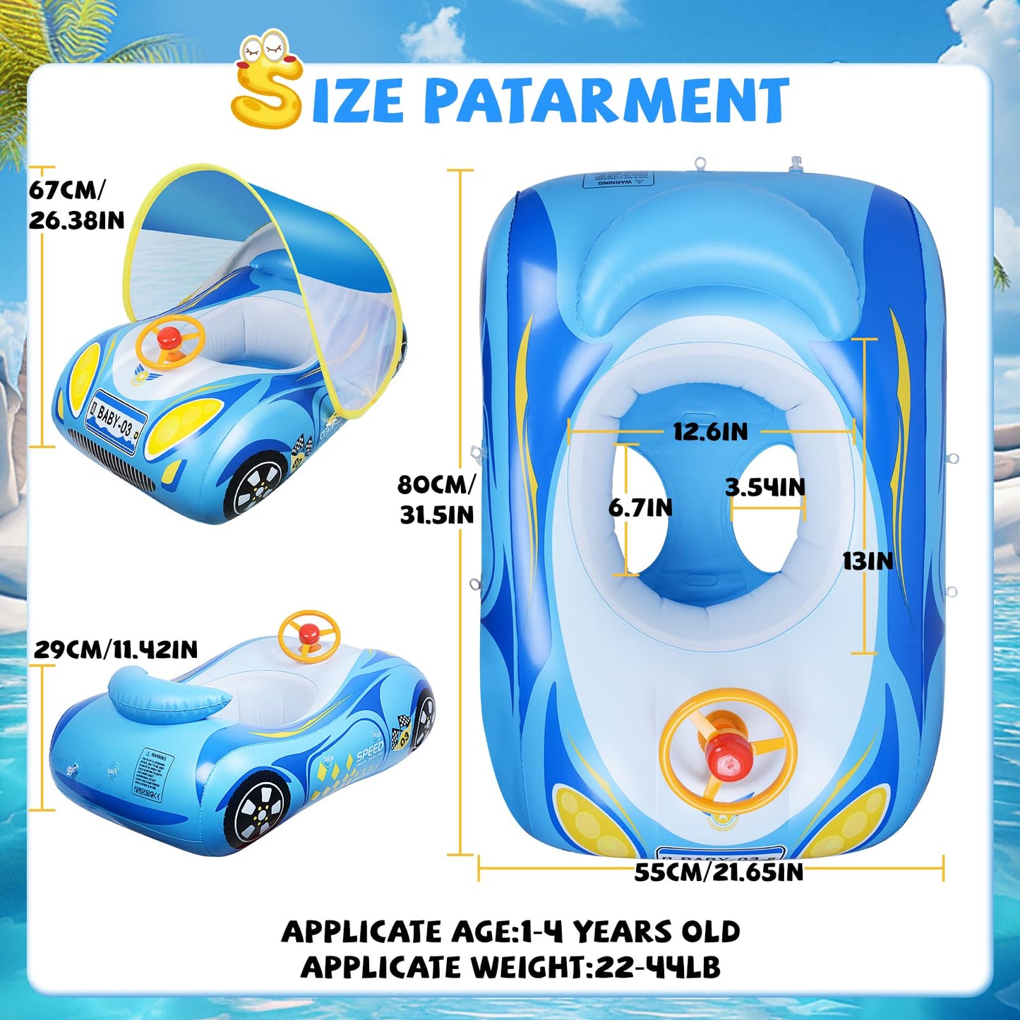 Baby Pool Float with Canopy: Baby Float with UPF50+ Protection Baby Swim Float Tooder Baby Swimming Ring Olycism Toddler Floaties for Aged 18-48 Months
