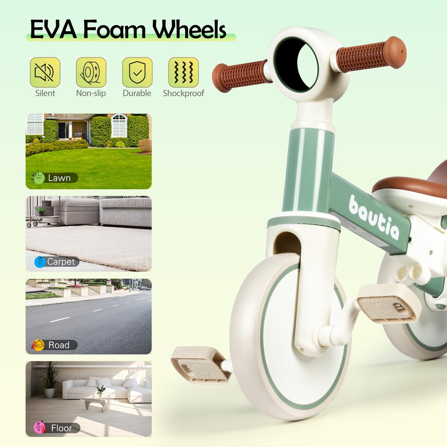 Bautia Tricycle for Toddlers 1–4 Year Old, Kids Bike Boy Girl Toys Age 2, 4 in 1 Baby Balance Bike 3 Years Gifts with Removable Pedals