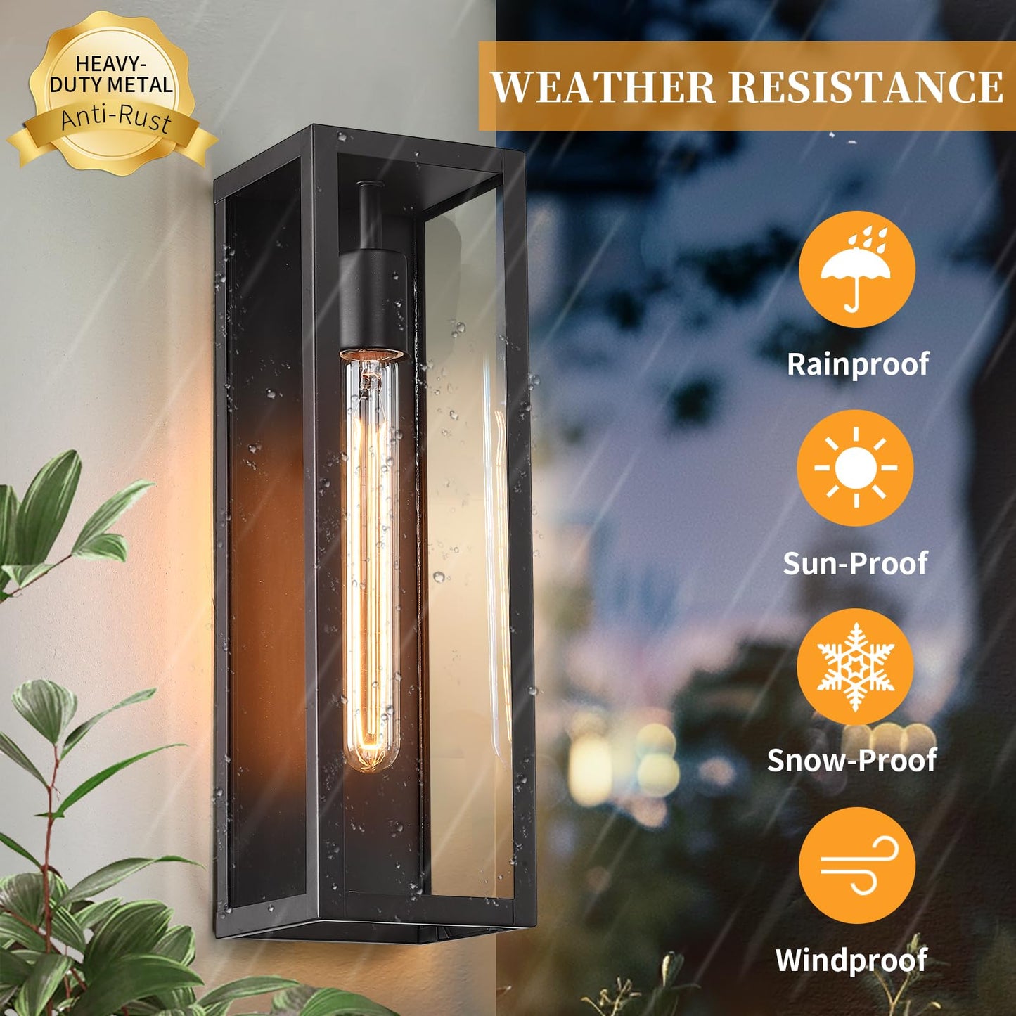CRIRY 16'' Large Exterior Wall Sconce Lights 2Pack, Waterproof Black Exterior Lighting Fixtures, Modern Porch Lights Outdoor Wall Sconces Outside Coach Lights for Garage House