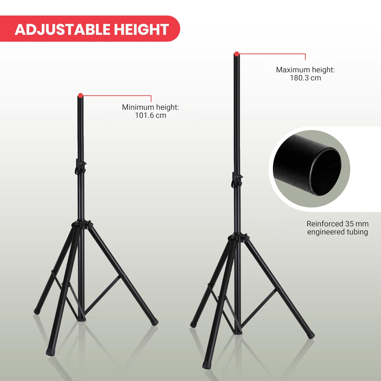 PYLE Speaker Stand - Universal Speaker Stand, Very Stable Non-Slip Tripod Base, Telescoping Height Adjustable 42” to 70”, Weight Capacity 130lbs, w/ 35mm Compatible Insert- for On Stage or Studio Use