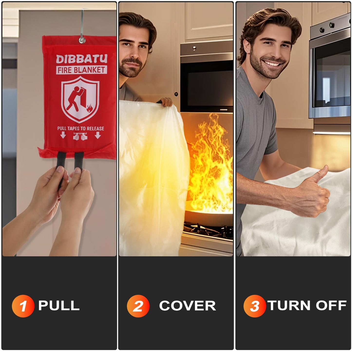 DIBBATU Emergency Fire Blanket for Home, Fire Blankets for Home and Kitchen, Emergency Fire Retardant Blankets for House, Fireproof Blanket for Kitchen, Fireplace, Grill, BBQ