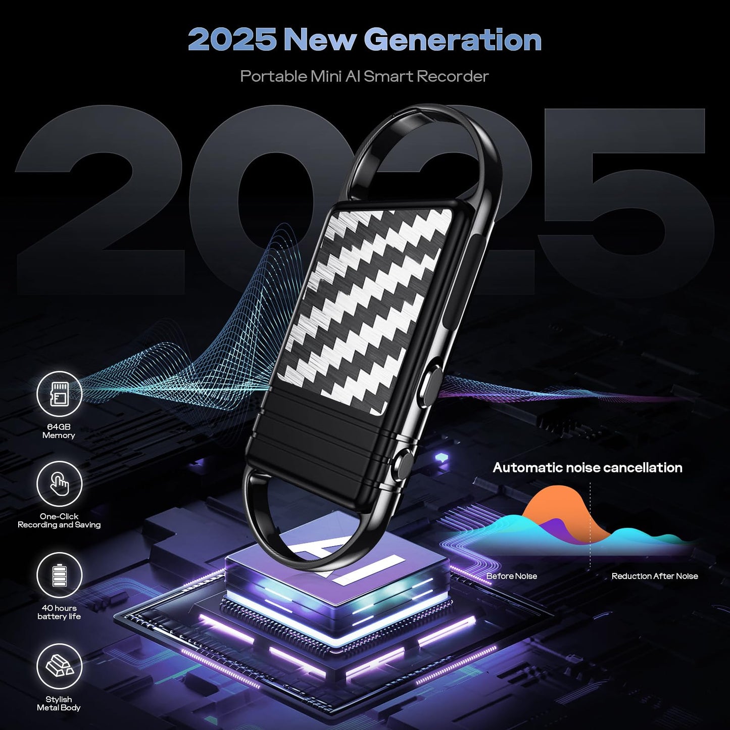 64GB (4800Hrs) Digital Voice Recorder - Voice Activated Recorder with Noise Reduction, Portable Recording Device Audio Recorder with Playback for Lectures Meetings Interviews Seminar Classroom