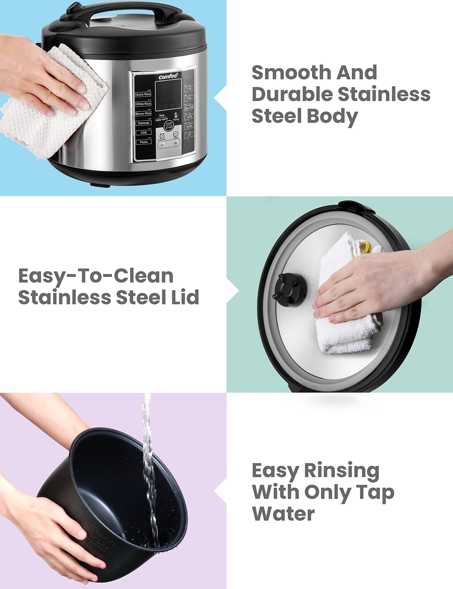 COMFEE' Rice Cooker 10 cup uncooked, Food Steamer, Stewpot, Saute All in One (12 Digital Cooking Programs) Multi Cooker Large Capacity 5.2Qt, 24 Hours Preset