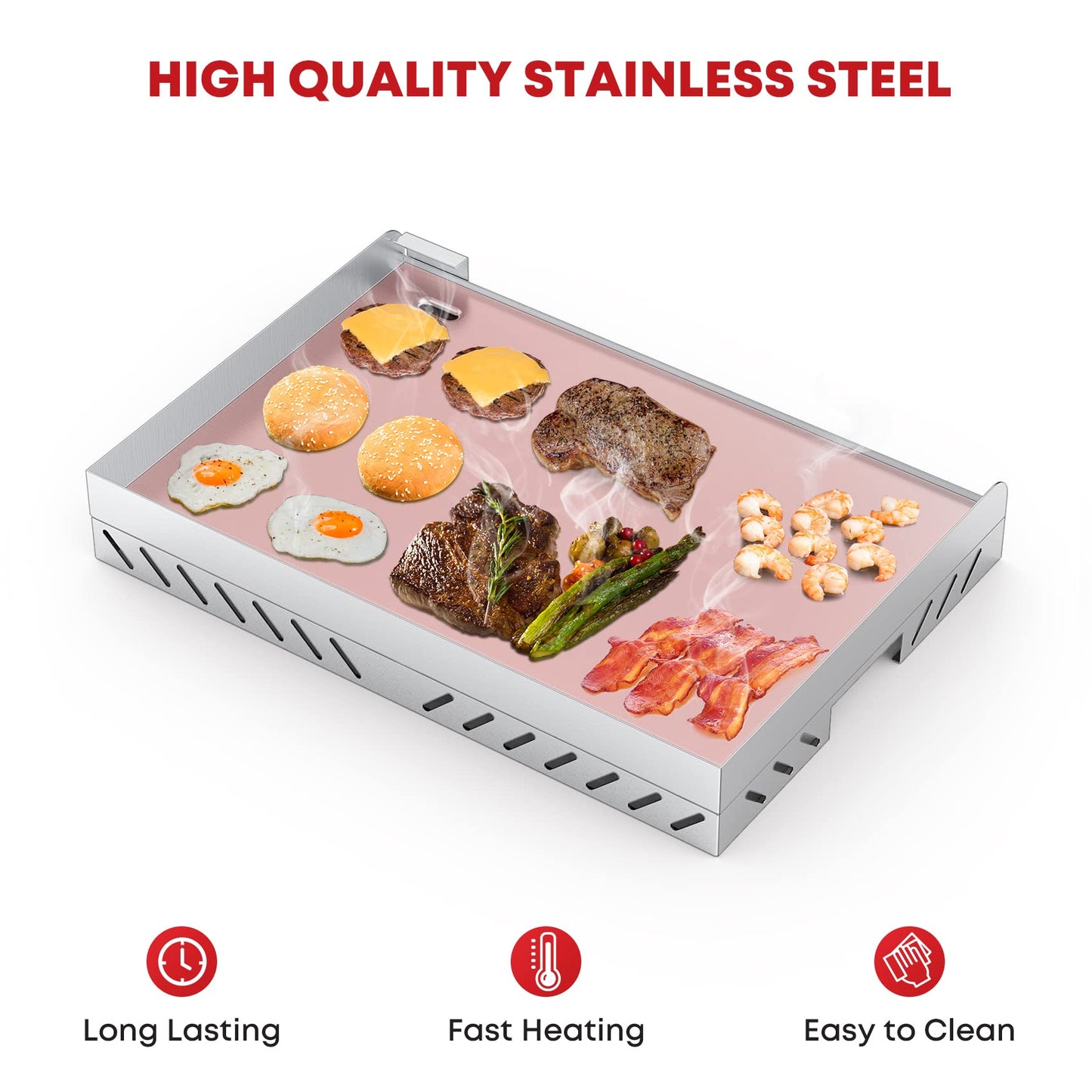 Stanbroil 18” x 13” Universal Stainless Steel Griddle with Even-Heat Cross Bracing for BBQ Charcoal/Gas Grills, Camping, Tailgating, and Parties