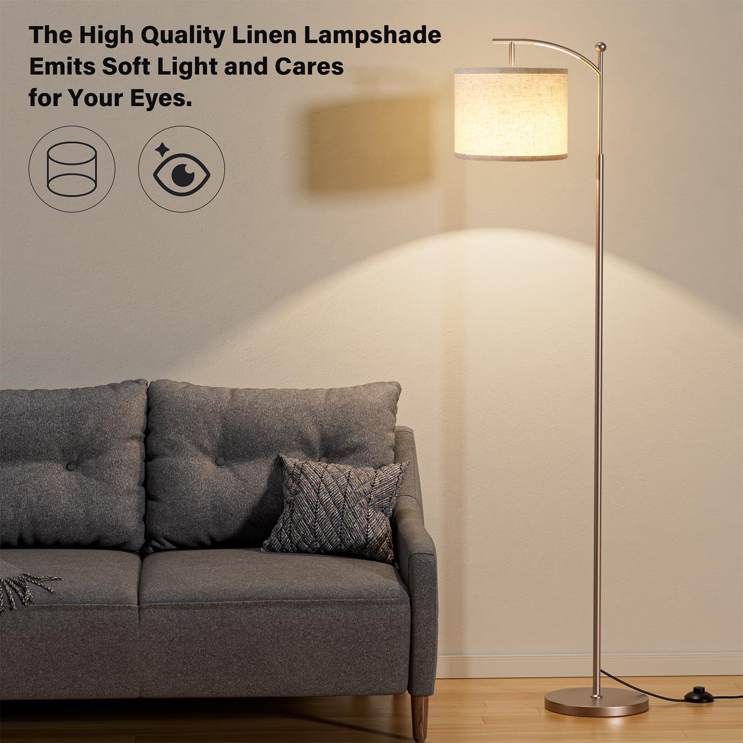 Ambimall 60" Floor Lamp with 3 Color Temperatures LED Bulb, Rotating Lamp Head, Foot Switch, Easy to Install, 9W Bulb Included, Modern Floor Lamp for Living Room, Bedroom, Study Room, Nursery (Brown)