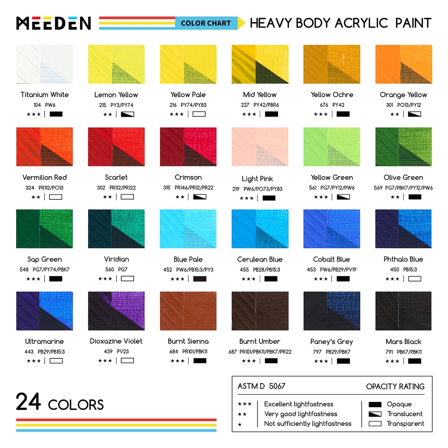 MEEDEN Heavy Body Acrylic Paint - Basic Satin Finish 24 x 60ml (2 oz) Color Paint Set for Adults - Rich Pigment Art Craft Paints for Canvas Rock Wood