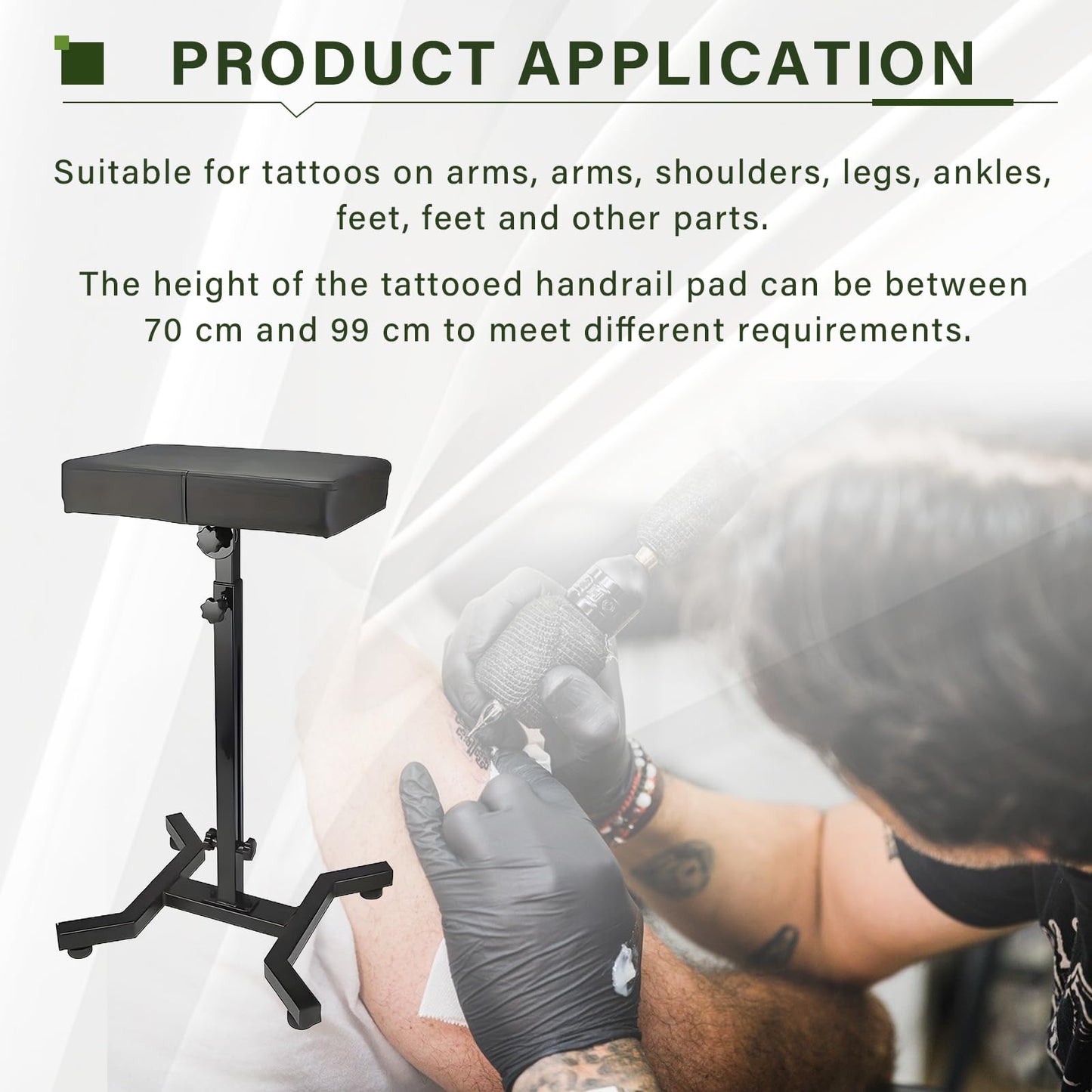 ASDJAKZP Tattoo Arm Rest, Adjustable Height & Angle, Heavy-Duty Iron, Thickened Sponge PU Leather, Black