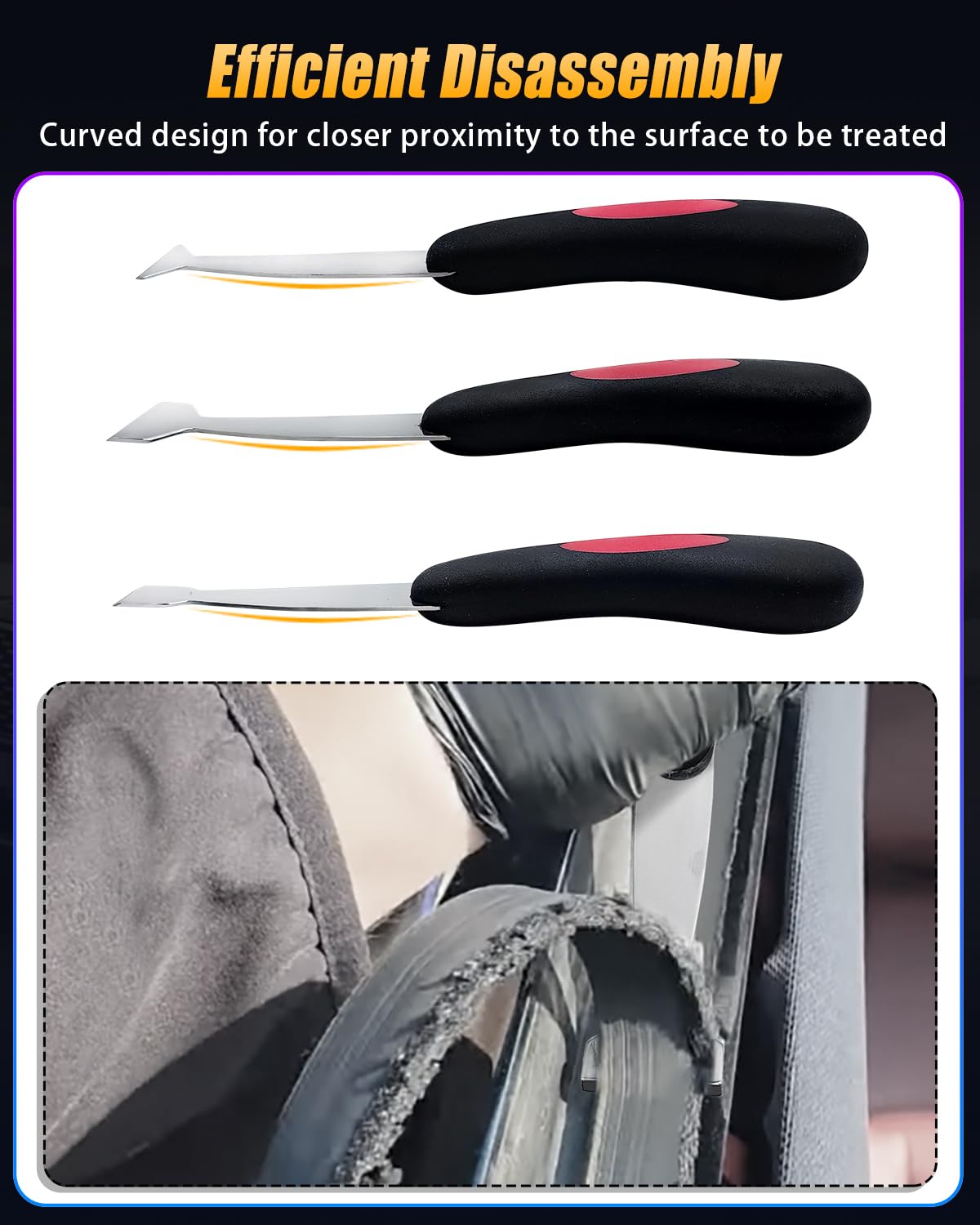 GLEXQLAO Windshield Urethane Scraper Removal Tool Kit for Removing Glass Residues, Auto Glass Urethane Scraper Remover Tool Set with 3 Sizes