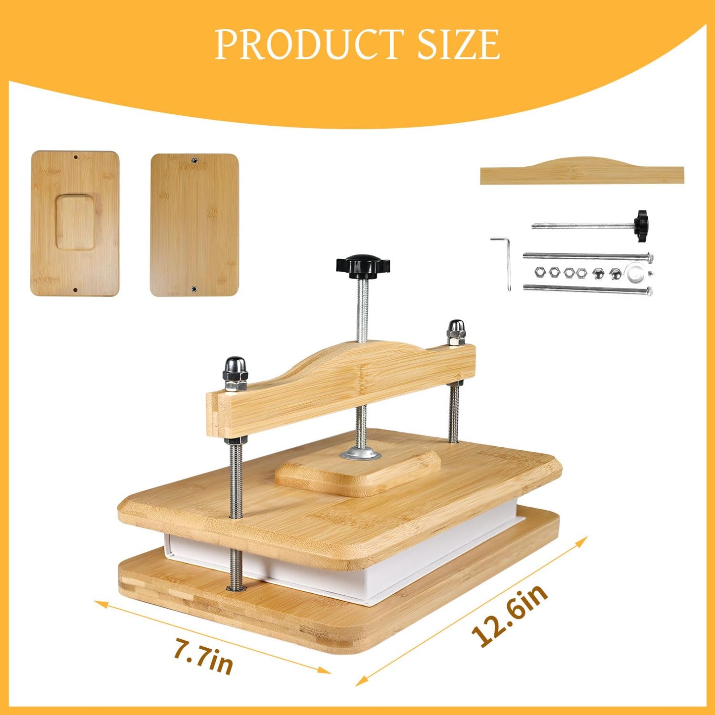 Nuvograin Wooden Book Press, 11.6 x 7.9 Inch Bamboo Book Binding Press for Bookbinding, Portable Bookbinding, Holiday Gift for Thanksgiving and Christmas