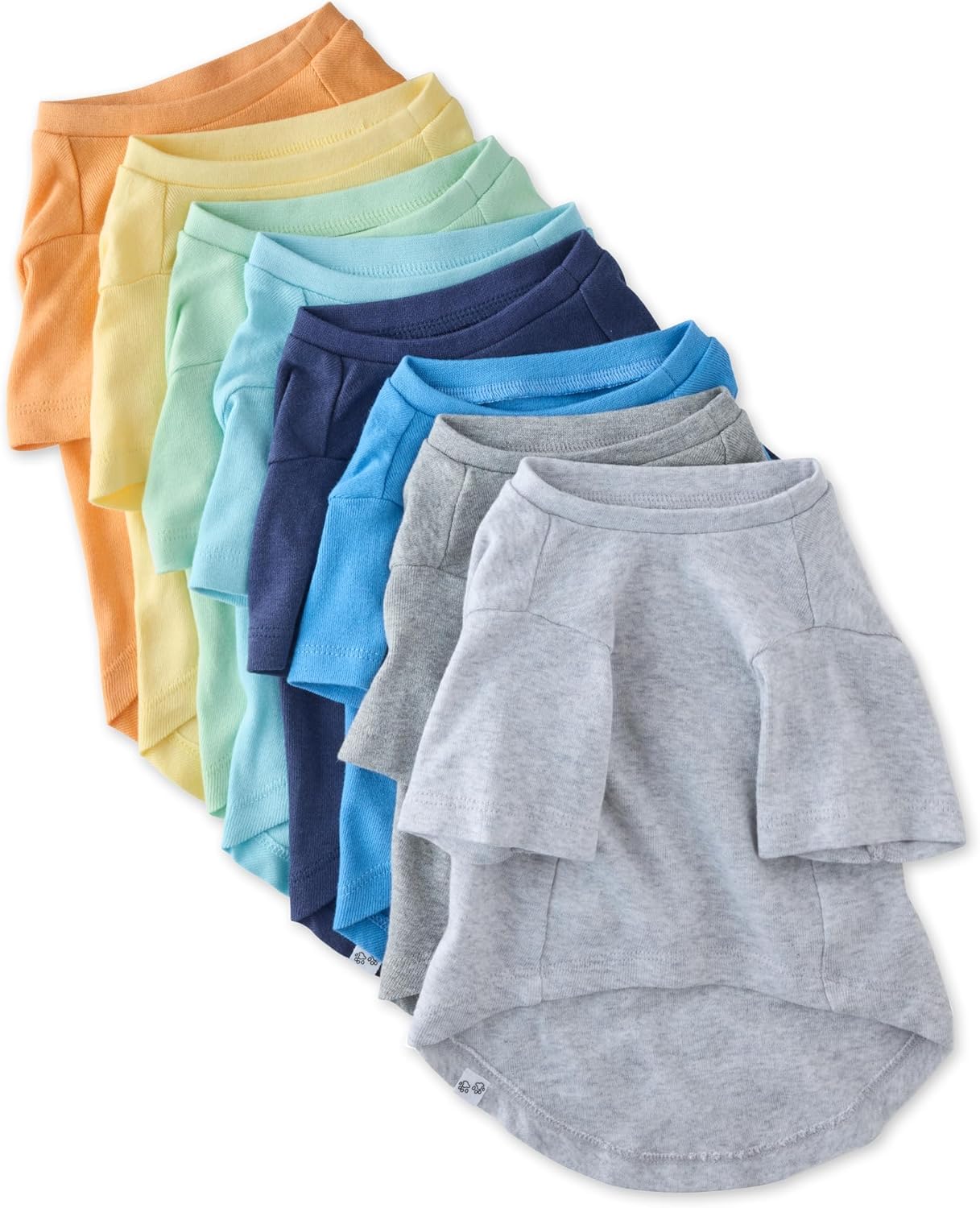 Pet Passion 8-Pack Short Sleeve Pet T-Shirt 100% Organic Cotton Tees Clothes for Small, Medium, Large Dogs | Toby II, Rainbow Blue, Small