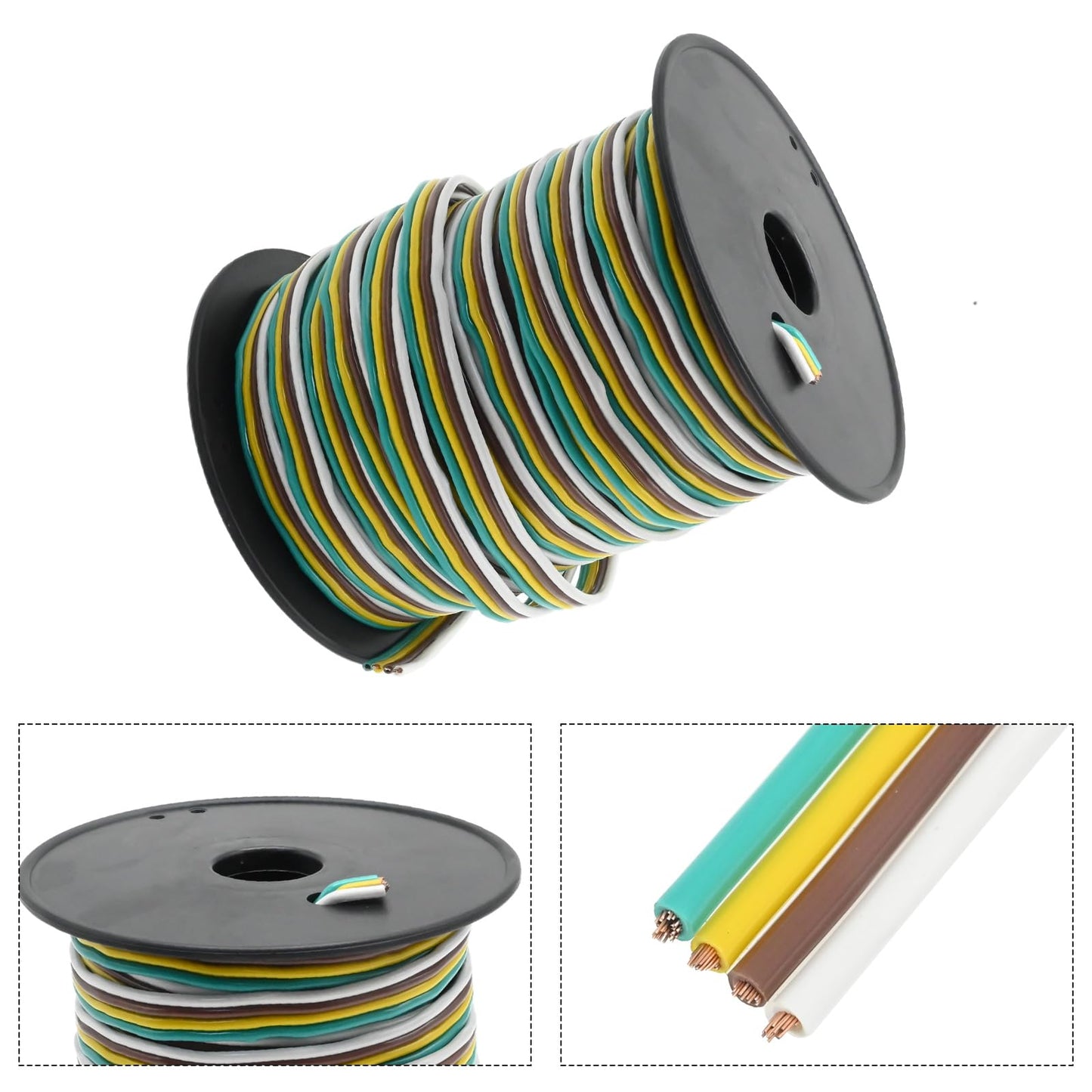 Vkinman 100FT 14 Gauge Trailer Wiring Harness Kit, 4-Way Bonded, Marine Trailer Wiring