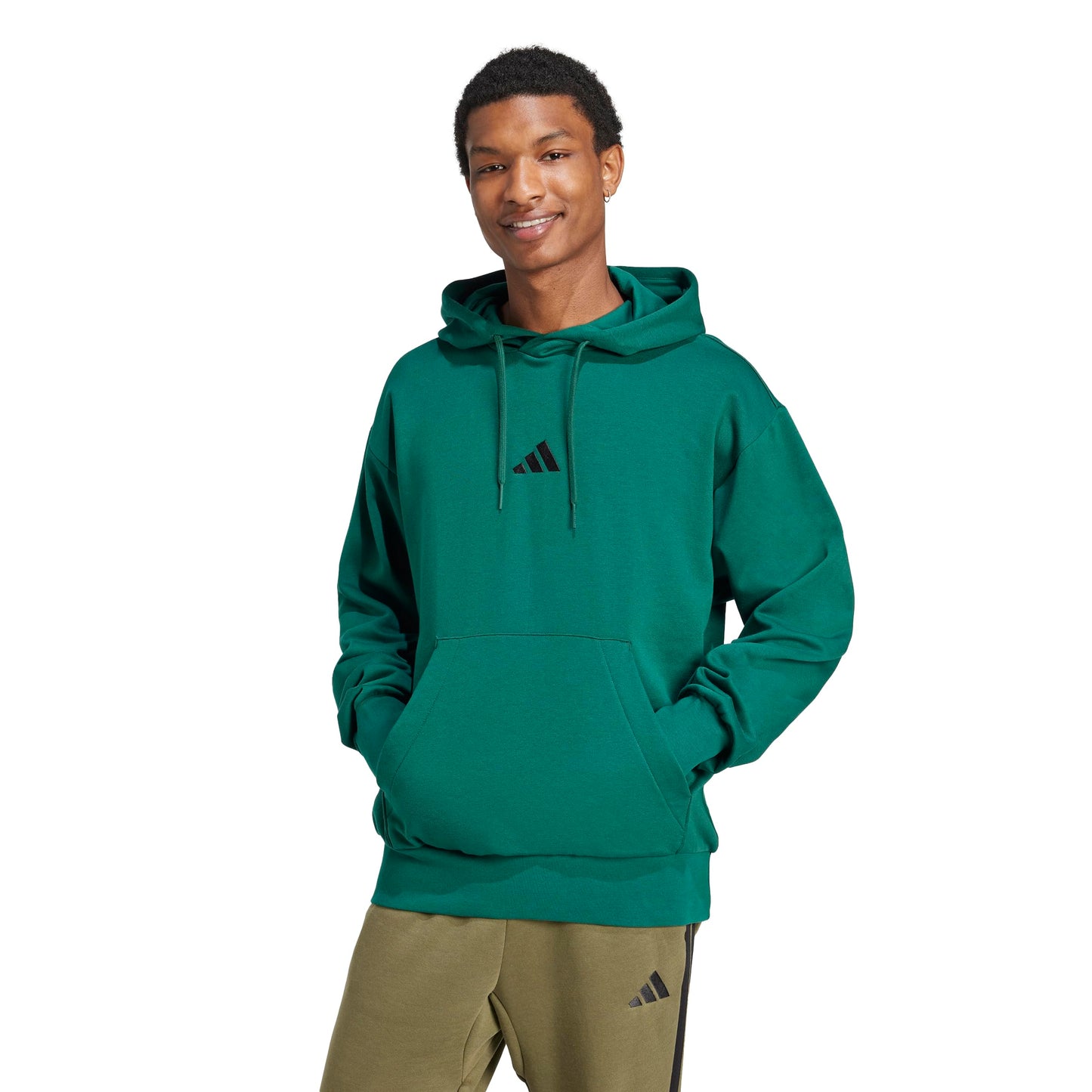 adidas Men's Essentials Feel Cozy Fleece Hoodie, Collegiate Green/Black, Medium
