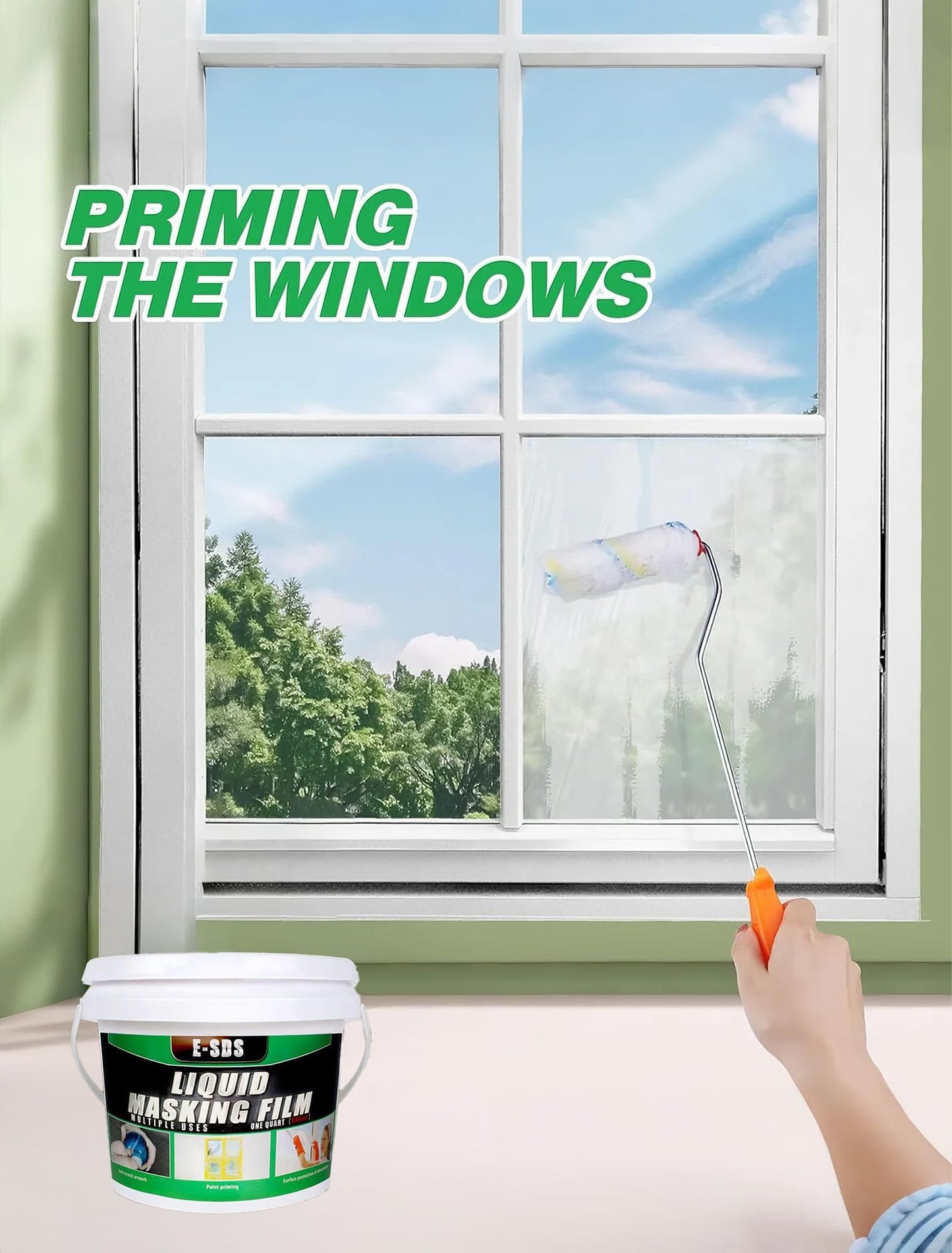 E-SDS Masking Liquid Tape, Transparent Peelable Coating, Used for Priming Window Painting, 1 Quart
