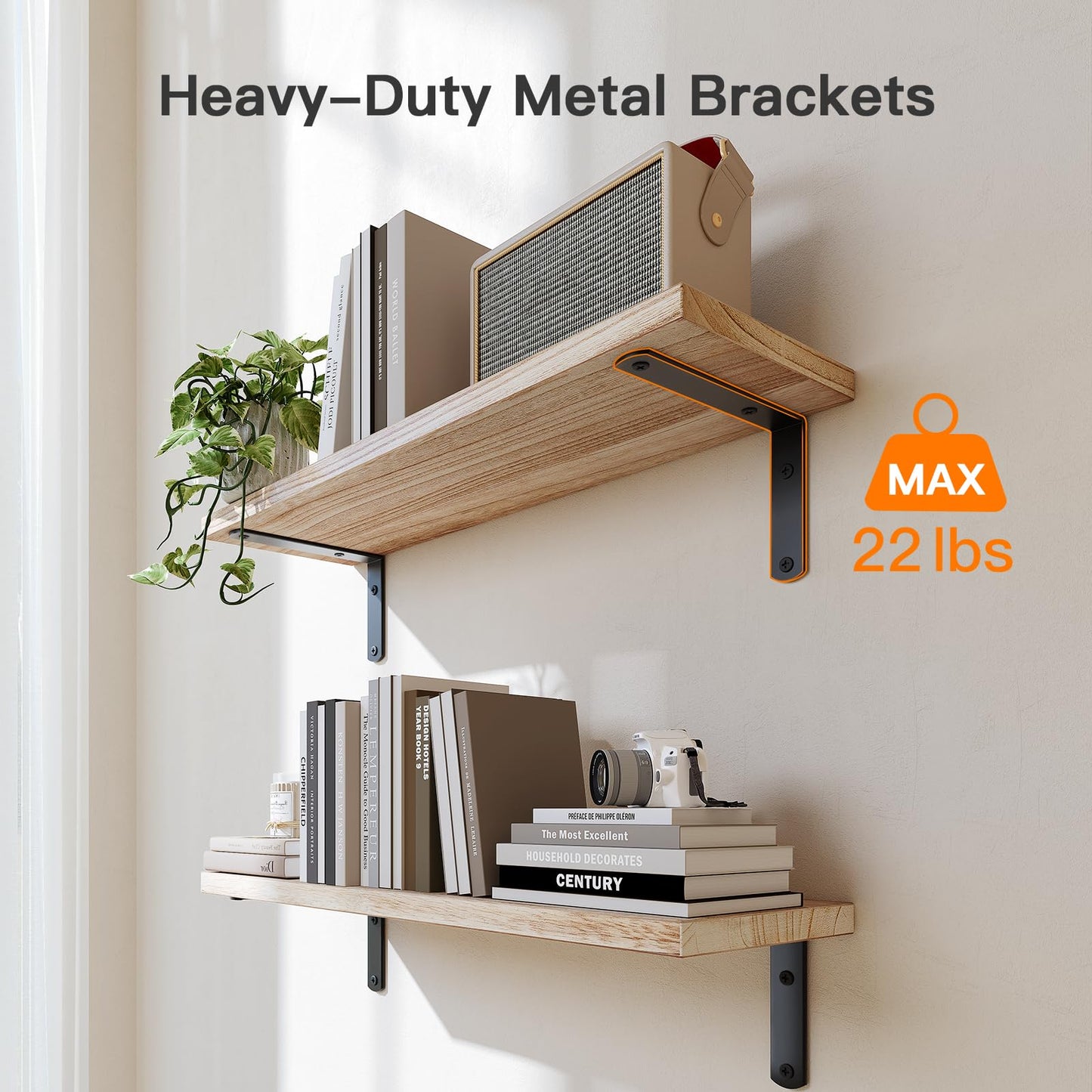 AMADA HOMEFURNISHING Bathroom Shelves with Storage Basket, Floating Shelves for Home Organization & Wall Decor, 3 Set Natural Wood Wall Shelf for Bathroom/Bedroom/Kitchen, Natural Wood