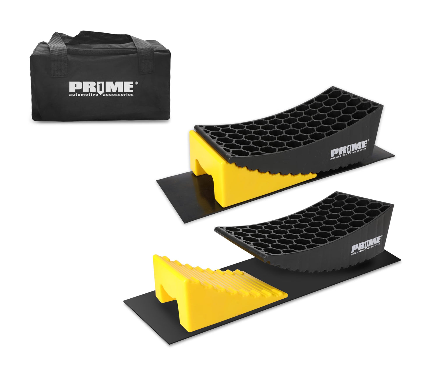 PR1MECamper Levelers RV Leveling Blocks, HDPE Curved Levelers, Include 2 Levelers, 2 Chocks, 2 Mats, and 1 Carrying Bag