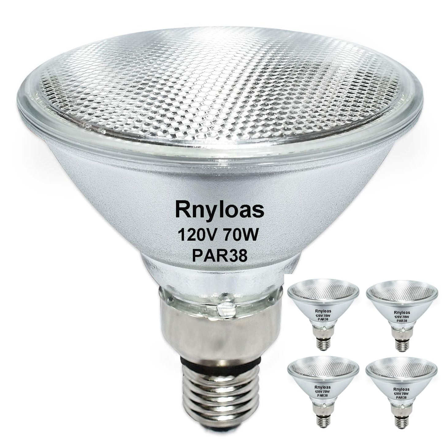 Rnyloas PAR38 Halogen Flood Light 70W 120V（80W Equivalent,4 Pack Long Lifespan PAR38 Flood Light Dimmable, High Output 800LM PAR38 Bulb with E26 Base, 2800k Warm White Halogen Par38 Light Bulb