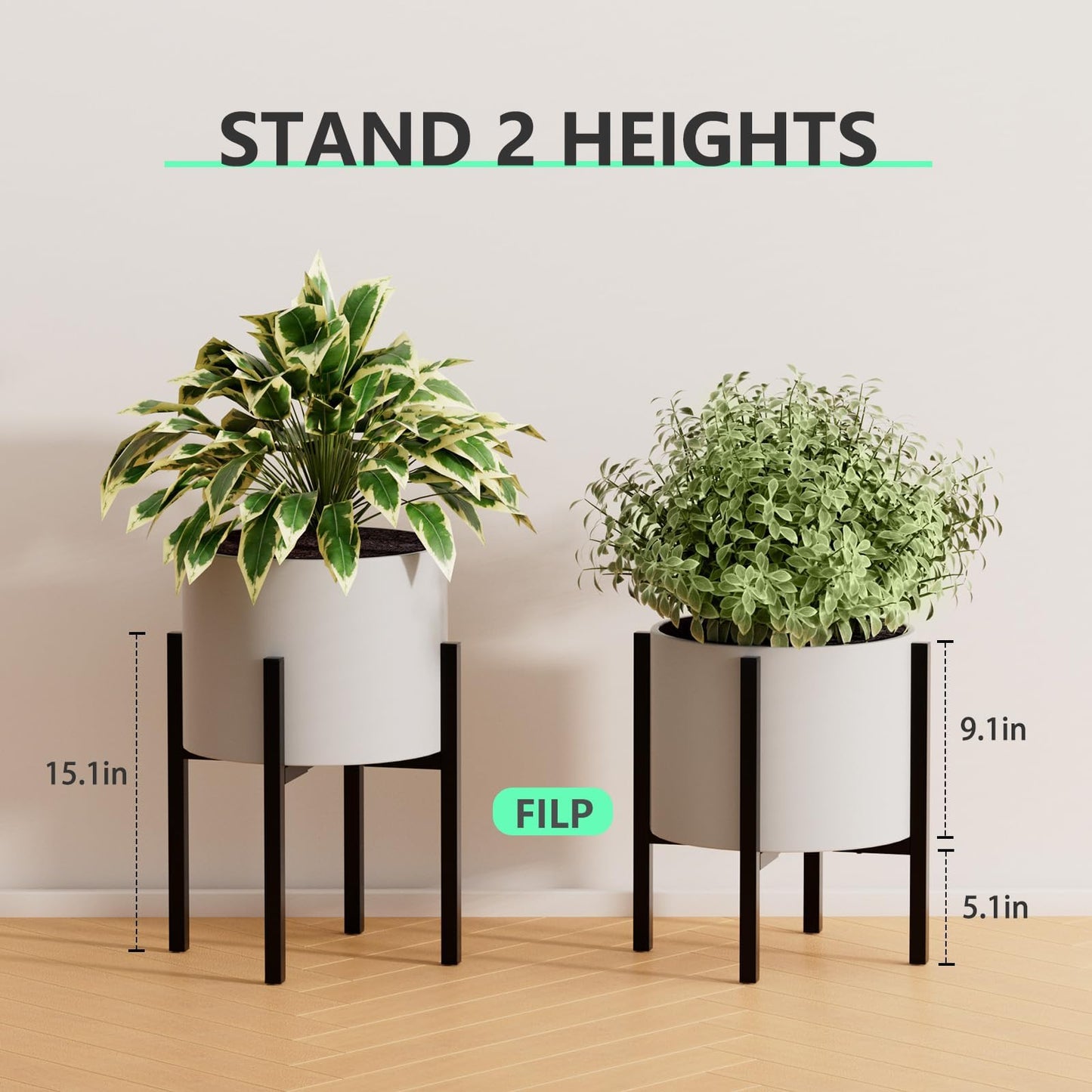 Adjustable Metal Plant Stand Outdoor & Indoor Fits for 8-14 inches Plant Pot Stand Mid Century Modern Planter Pot Holder Corner Plant Stands 2 Packs