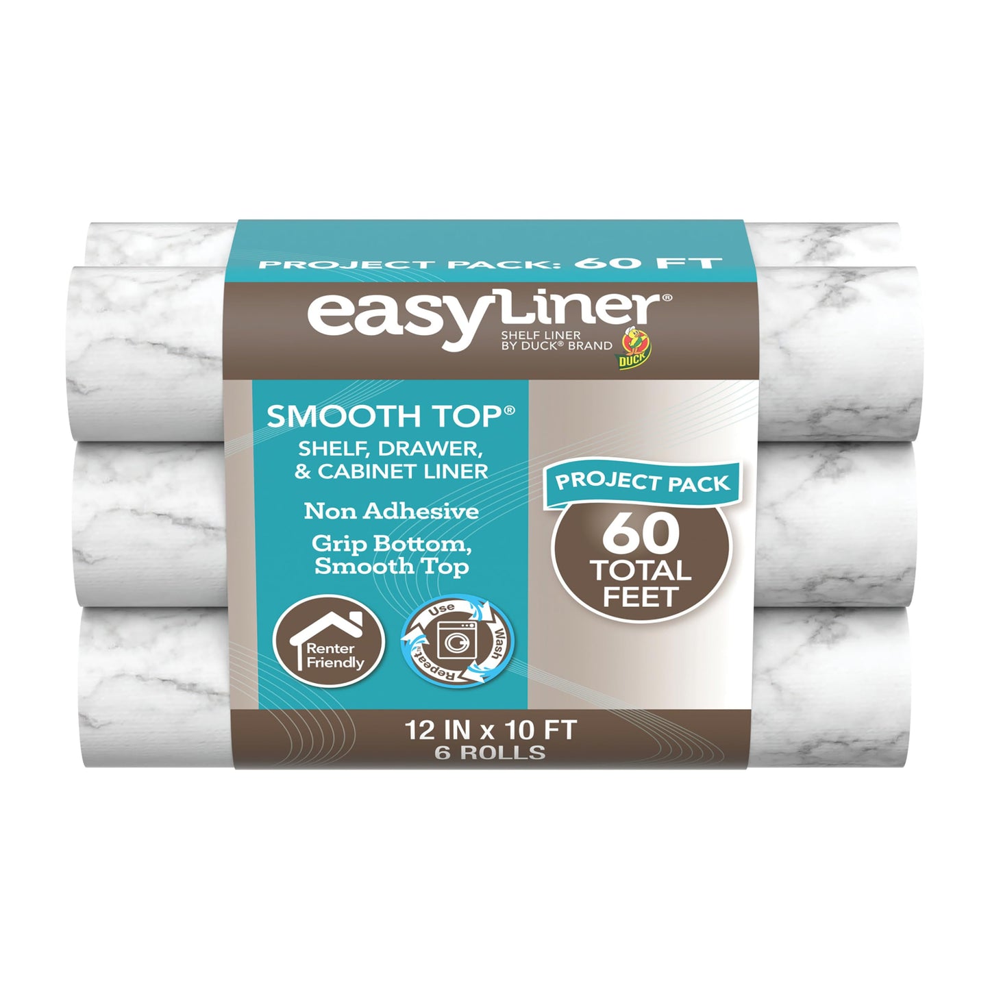 Smooth Top EasyLiner for Cabinets & Drawers - Easy to Install & Cut to Fit - Shelf Paper & Drawer Liner Non Adhesive - Non Slip Shelf Liner - 12 Inch Width - 60 Total Feet - Gray Marble