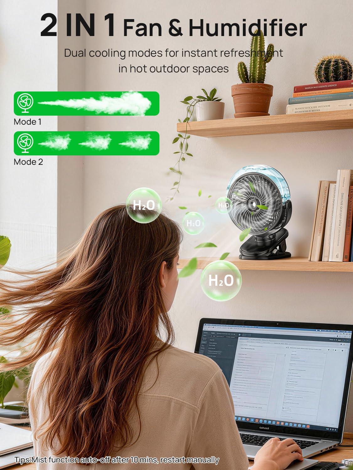 Wrischan Portable Misting Clip on Fan, 6000mAh USB-C Rechargeable Personal Cooling Fan with 4 Speeds & 2 Mist Modes – 360° Rotatable, LED Light for Stroller, Golf Cart, Camping, Home Office & Travel