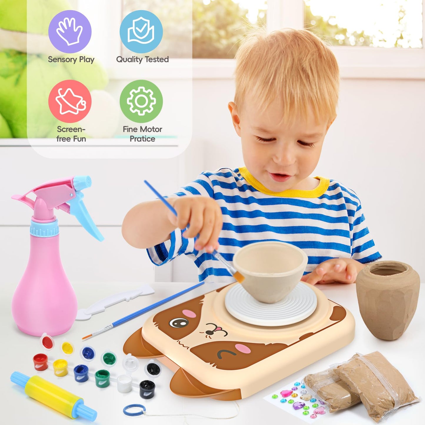 Skirfy Pottery Wheel Kit for Kids Adults,Mini Pottery Wheel Painting Kit & Clay Sculpting Tools for Kids Toys,Complete Kit for Beginners with 6 Packs Modeling Calys,Arts & Crafts for Kids Ages 8-12