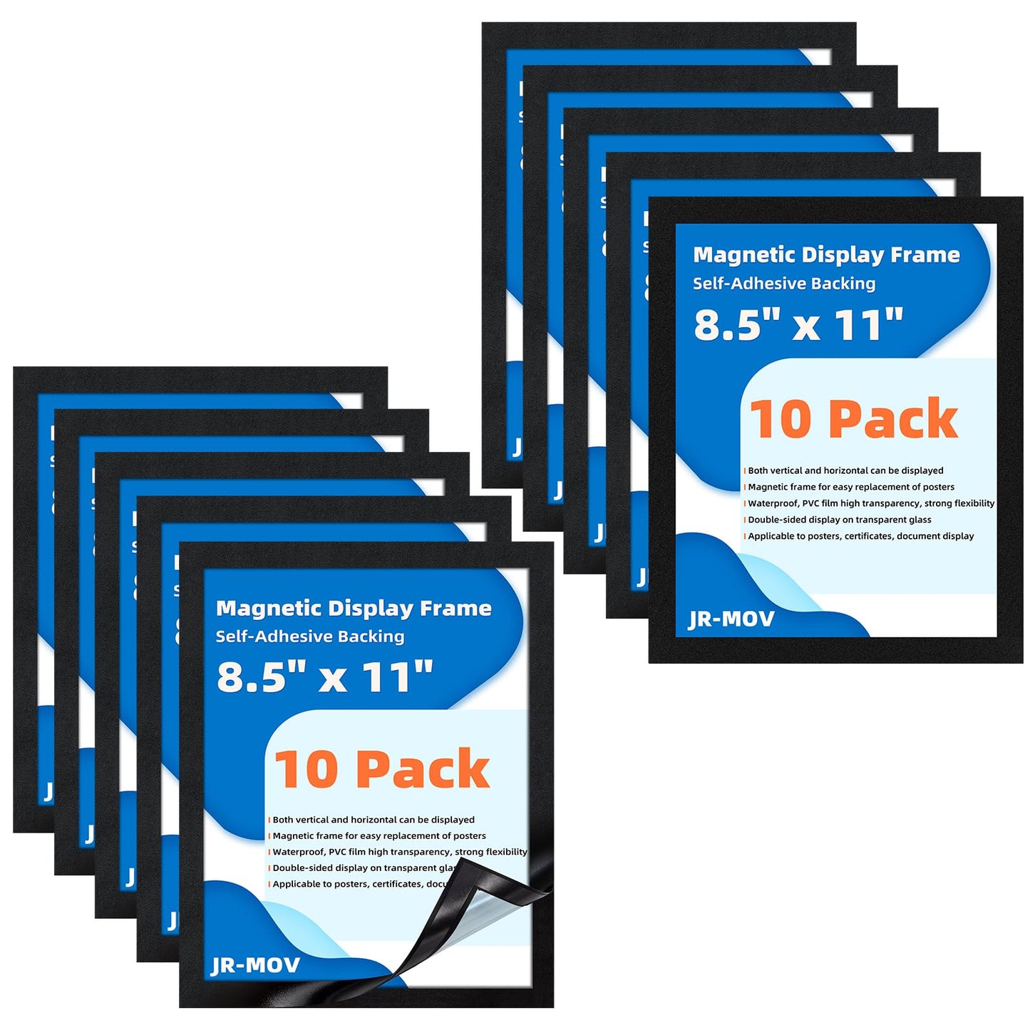 JR-MOV Magnetic Sign Holder 8.5 x 11-10 Pcs Double Sided Magnetic Frames for Refrigerator Reusable Adhesive Frames for Walls Window Door Sign Holder PVC Magnetic Picture Frame Document Holder