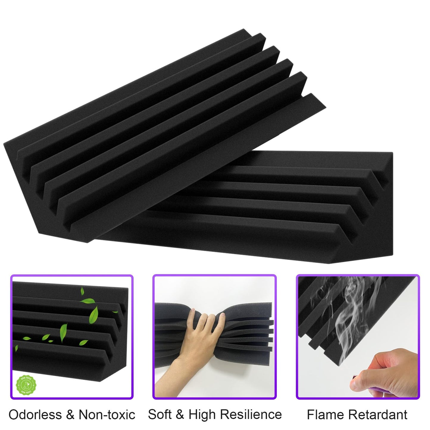 TroyStudio Interval Bass Traps - 4 X 4 X 12 Inches 12 Pcs Dense Studio Acoustic Foam, Acoustic Bass Corner Reduce Reverb Echo, Acoustical Treatment Sound Foams for Home, Office Recording Studio