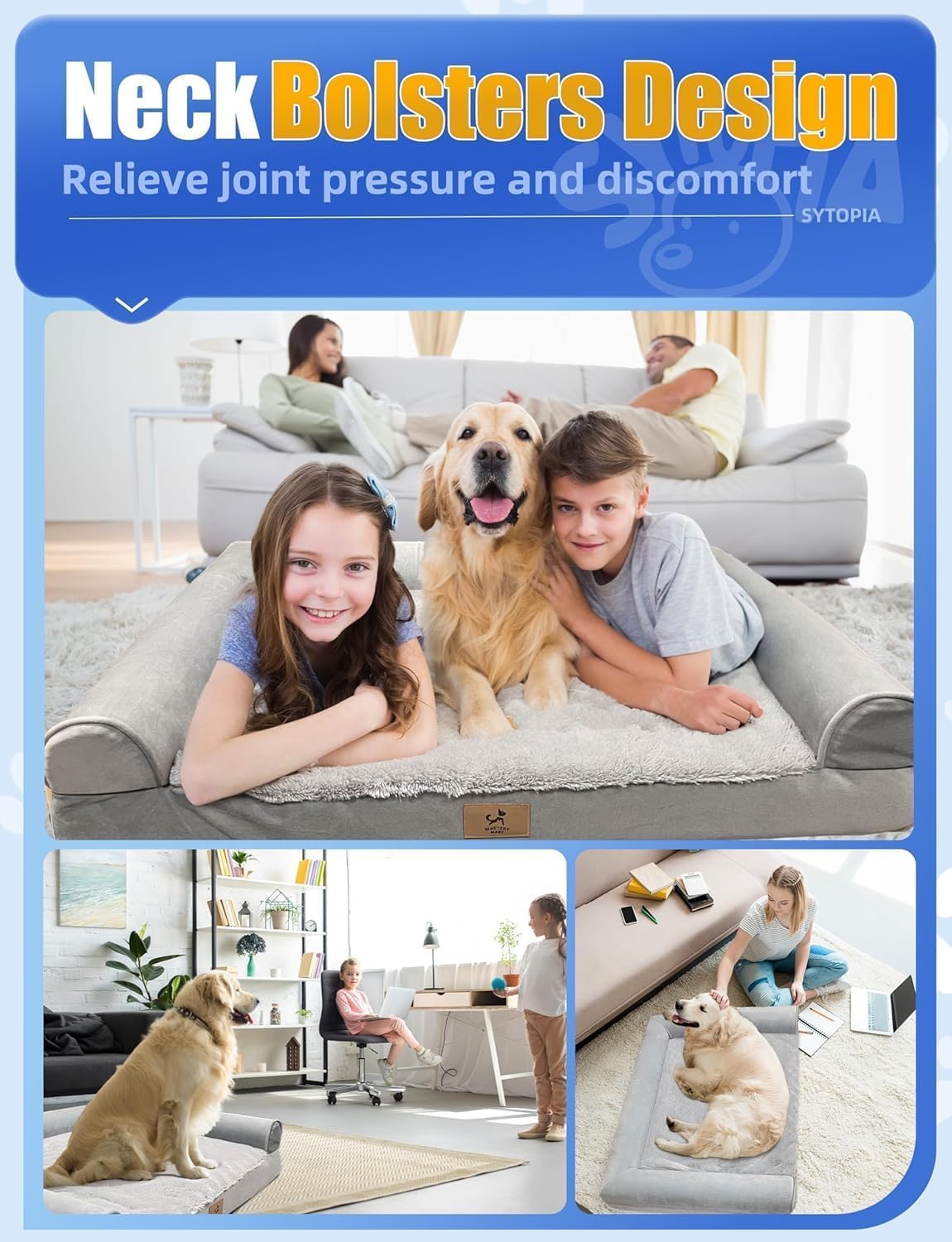 Sytopia Indestructible Dog Bed for Large Dogs Clearance Washable, Chew Proof Orthopedic Pet Bed with Removable Cover and Anti-Slip Bottom, Deluxe Waterproof Dog Crate Bed- Sofa XL Dog Bed
