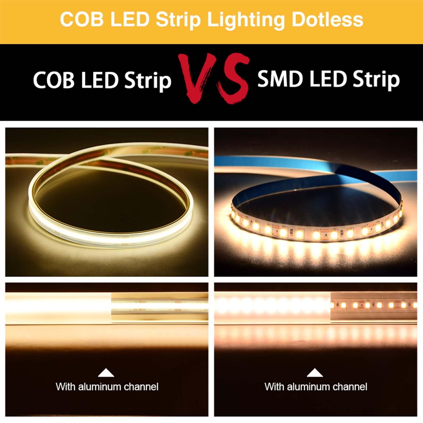 LLTOP COB LED Strip Lights Waterproof IP67 DC24v Natural White 4000K 16.4ft/5m High CRI 92Ra+ Outdoor LED Tape Lighting DIY Cuttable for Bedroom Kitchen Cabinet Shelf (Power Supply Not Included)