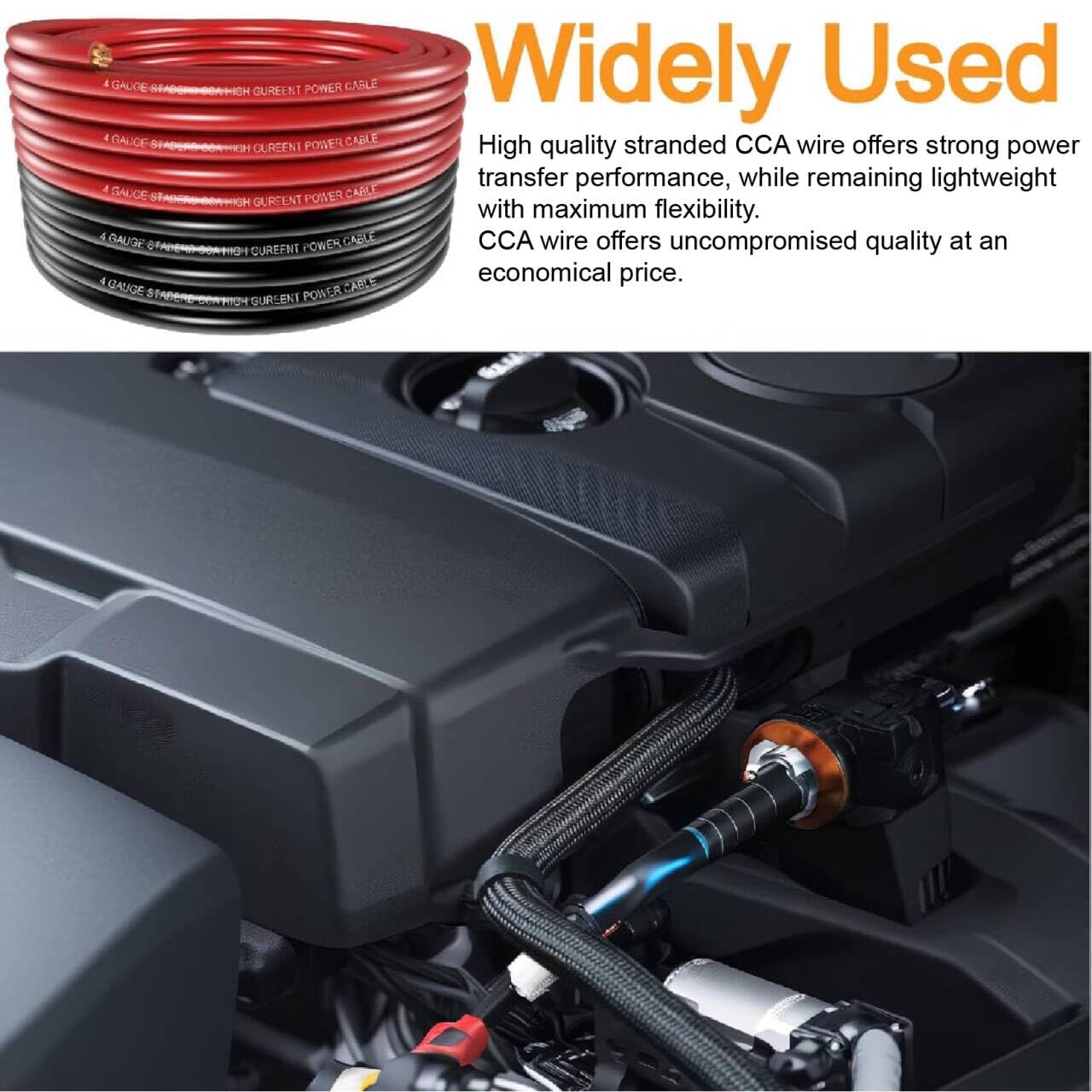 4 Gauge Wire (25ft Each- Black/Red) Copper Clad Aluminum CCA,20pcs Lugs Terminal Connectors with 3:1 Heat Shrink Tube for Power/Auto,Amplifier,Ground Cable