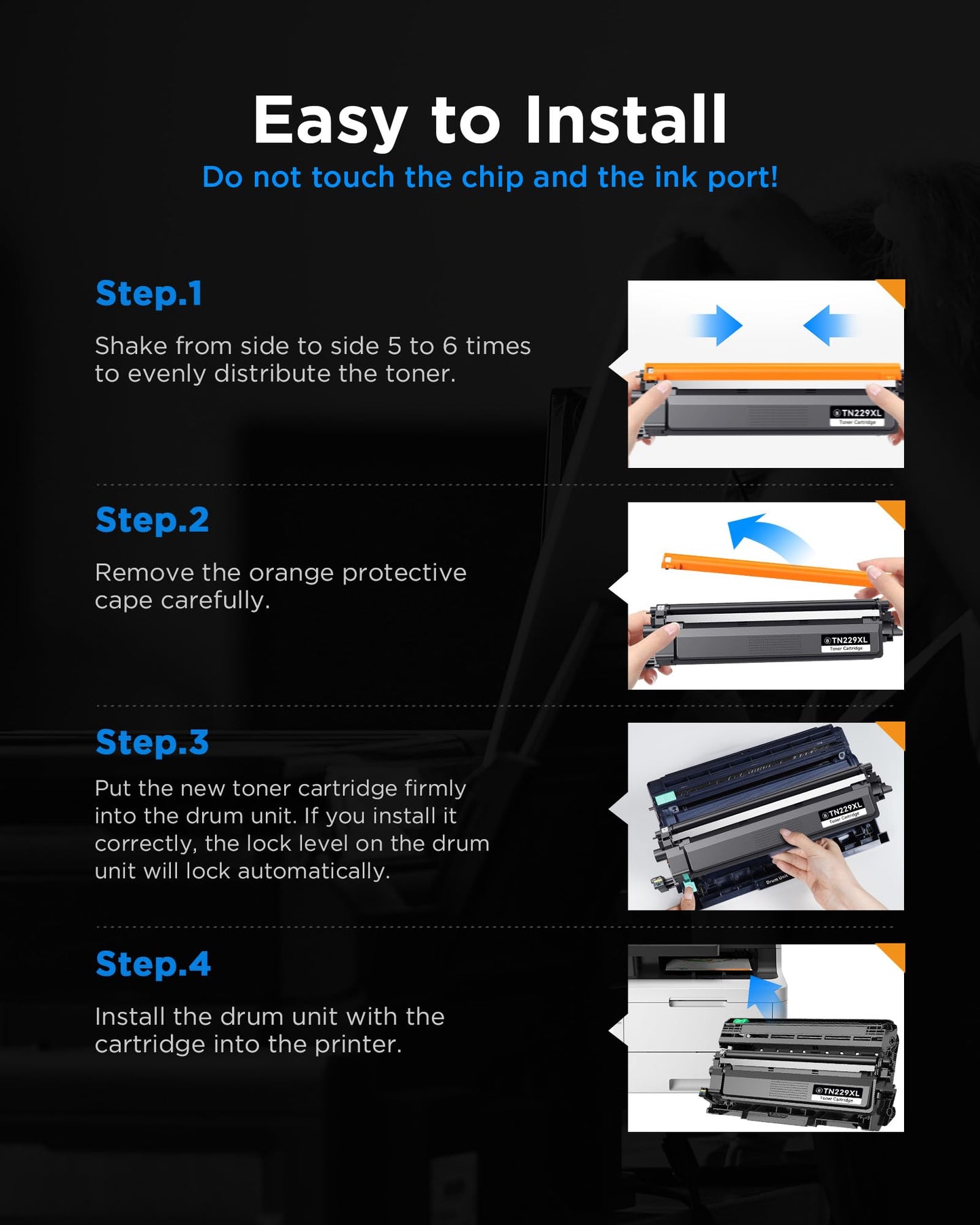 (with CHIP) Compatible TN229XL TN229 Toner Cartridge Replacement Compatible for Brother TN-229XL TN 229 XL Large Capacity to use with MFC-L3720CDW HL-L3220CDW HL-L3280CDW HL-L3300CDW (BK/C/M/Y)