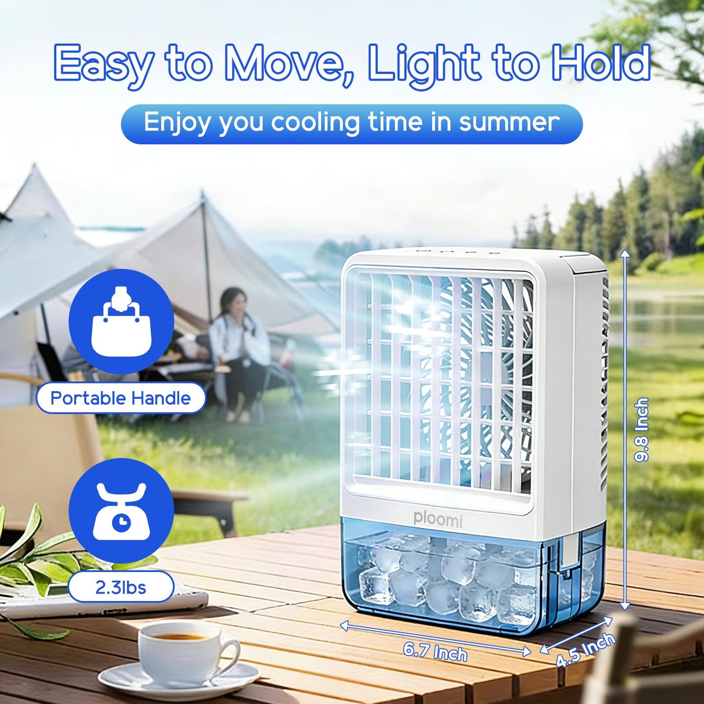 Ploomi Evaporative Air Cooler Fan, 4-in-1 Portable Personal Mini AC with Humidifier & 7 Color LED Night Light, 3 Speeds & 3 Mist Modes, USB Powered, for Bedroom Office Desk Camping Tent
