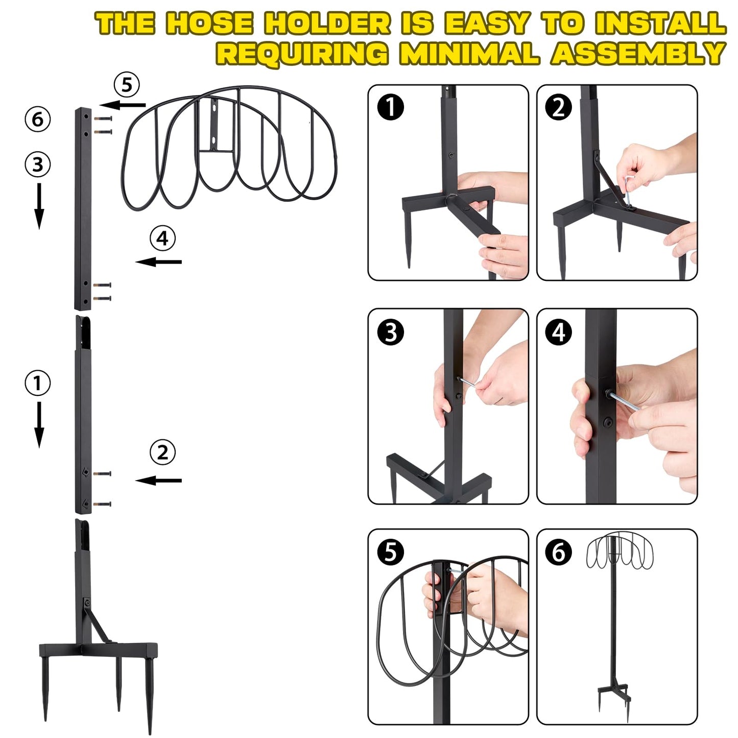 LooKu Garden Hose Holder Outdoor Water Hose Stand Holder 43 Inch Height Free Standing Ground Hose Hanger for Yard Organizer
