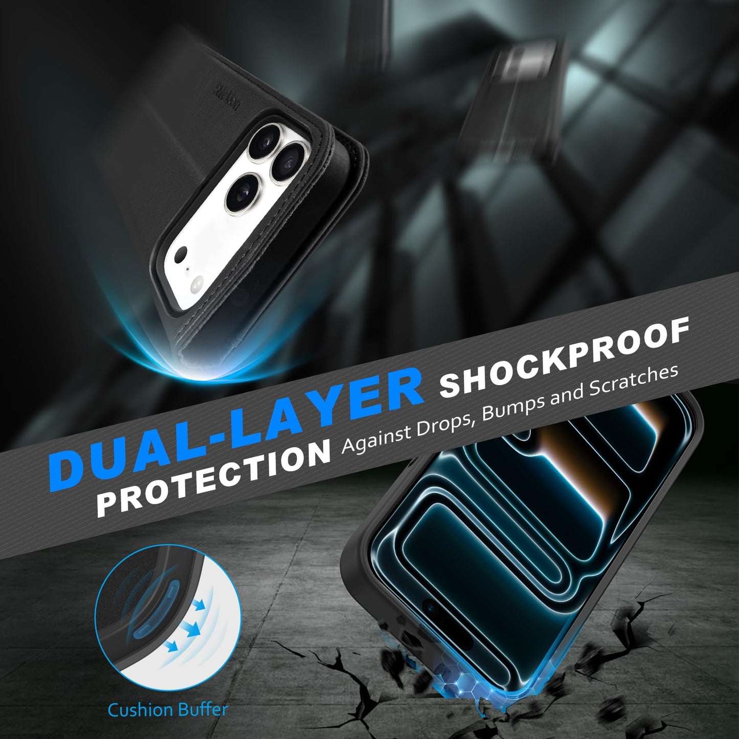 SHIELDON Genuine Leather Detachable Wallet Case for iPhone 17 Pro Max 6.9", Wireless Charging | Removable Cover |Magnetic Kickstand | RFID Blocking | 3 Card Slot 2025 - Nappa Black