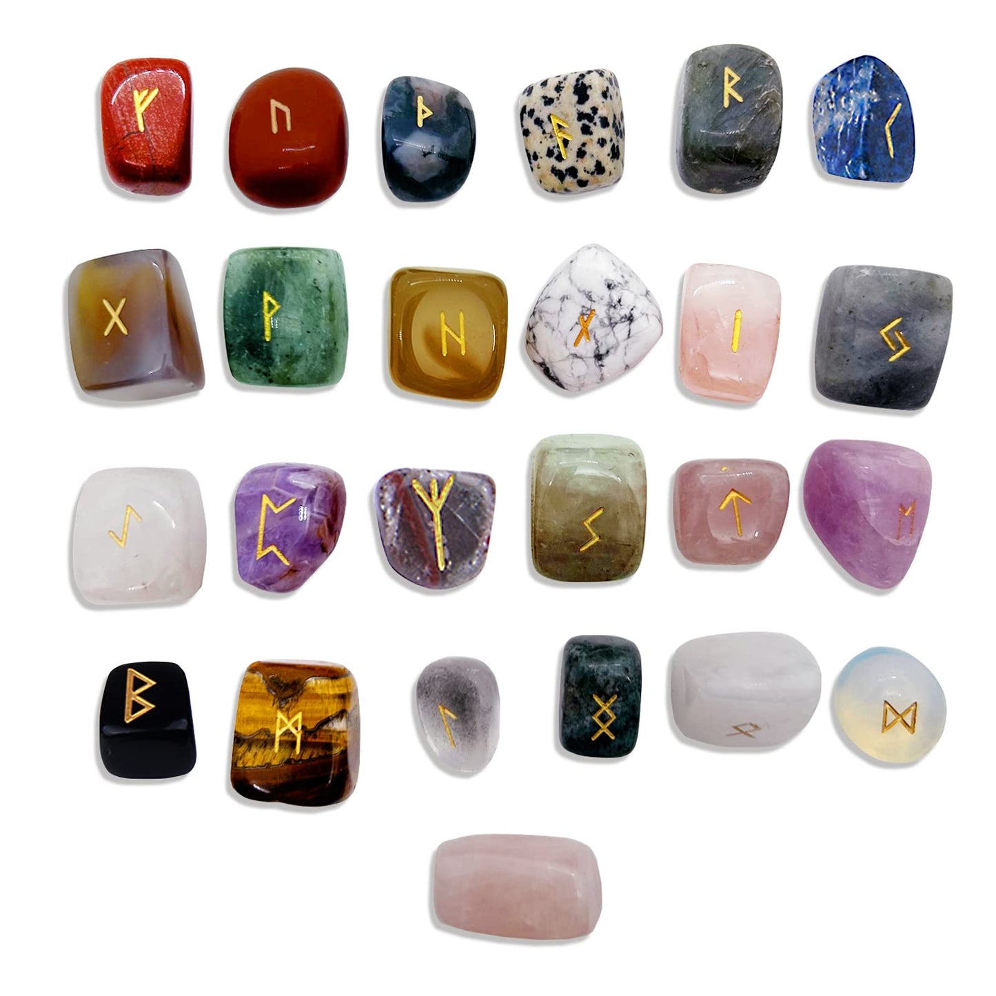 Rune Stone Set, Wooden Disc with Eternal Life Inscription and Mixed Color Crystal Rune Set for Meditation and Witchcraft Healing, Chakra Balancing for Beginners (Mixed Color Rune Set)
