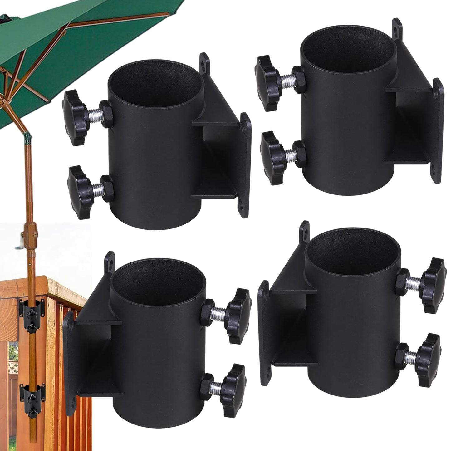 VANROUG 4PCS Heavy Duty Patio Umbrella Holder,Patio Umbrella Stand Umbrella Clamp Mount Bracket for Deck Railing, Mount to Deck, Fences ,Balcony or Outdoor Courtyard etc