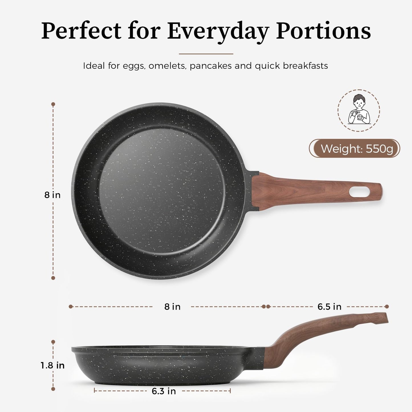 YASHE 20CM Granite Nonstick Frying Pan for Induction & All Stovetops
