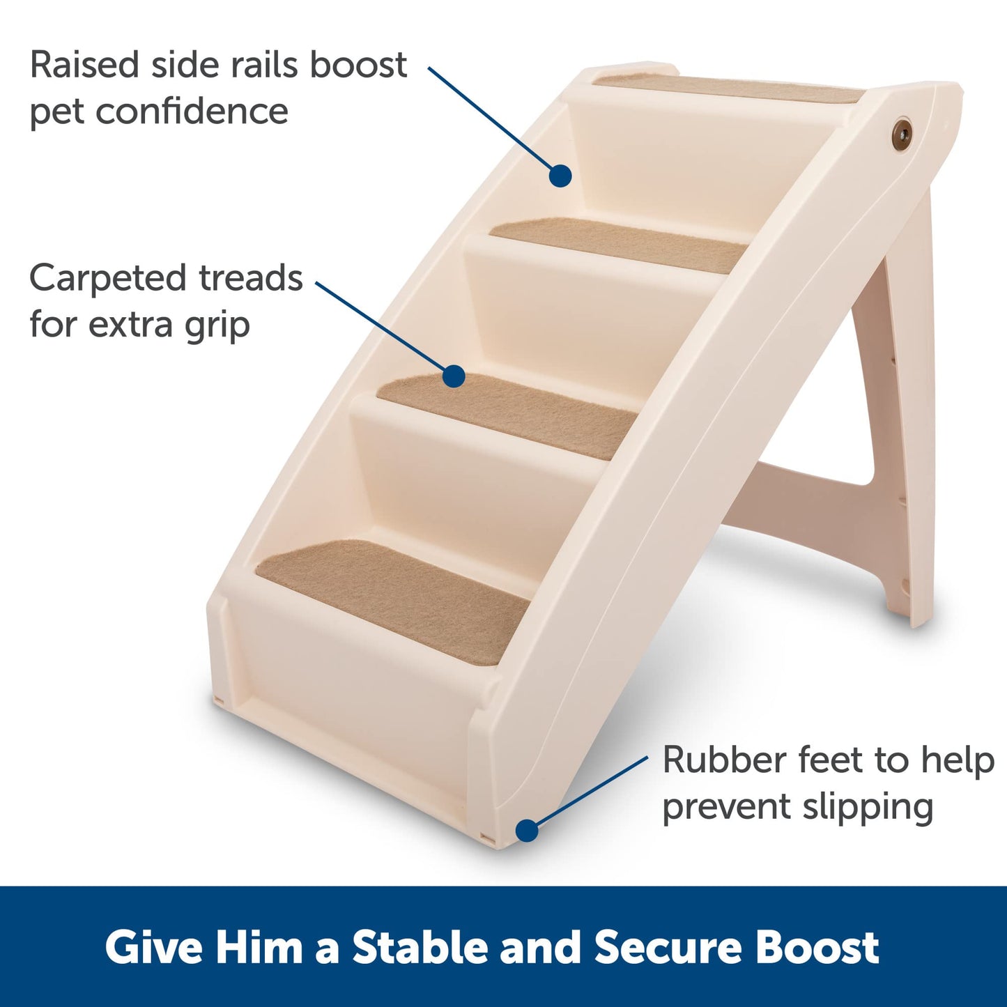 PetSafe CozyUp Folding Dog Stairs - Pet Stairs for Indoor/Outdoor at Home or Travel - Dog Steps for High Beds - Pet Steps with Siderails, Non-Slip Pads - Durable, Support up to 150 lbs - Large, Tan