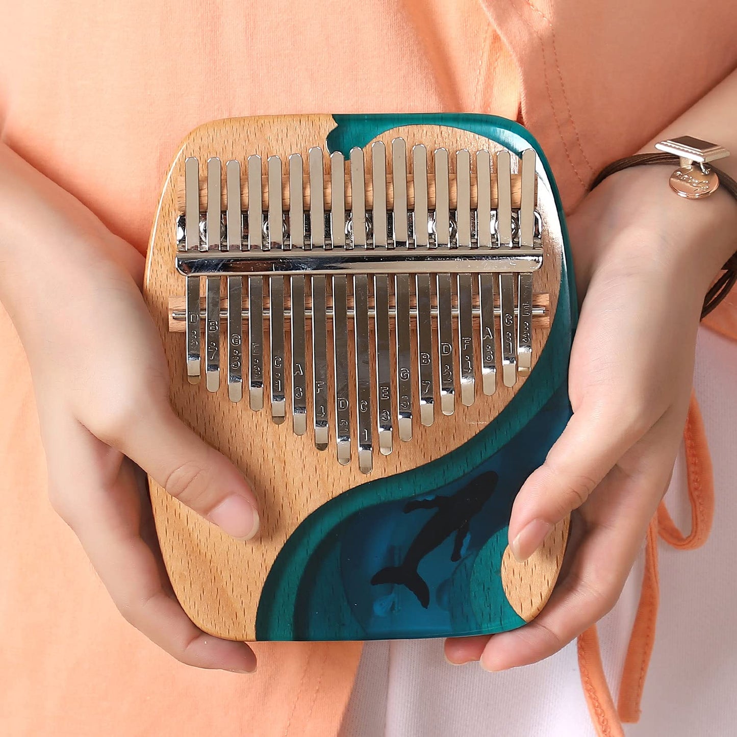 Musfunny Kalimba Thumb Piano 17 Keys Portable Mbira Finger Piano with Study Instruction Tuning Hammer Musical Instrument Gifts for Beginners Adults Birthday Christmas (Blue Whale)