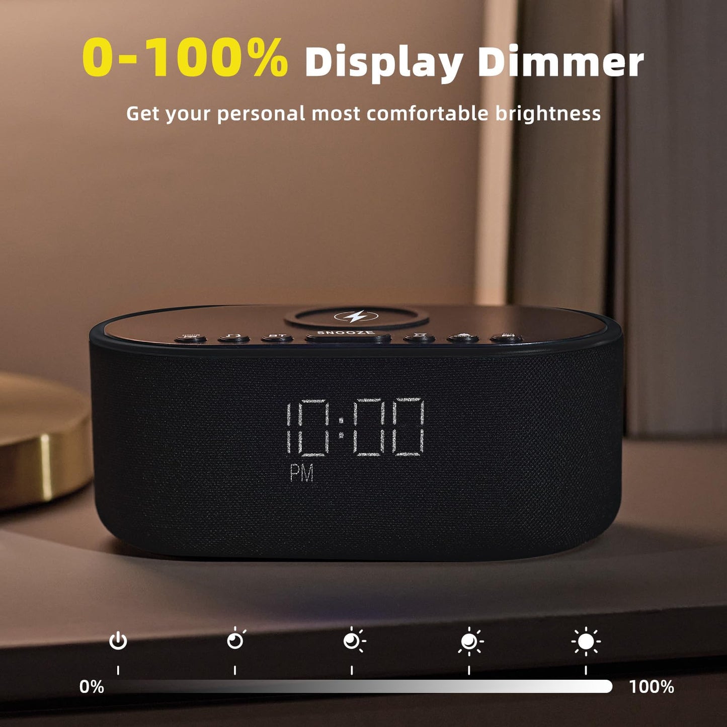 Odokee Sound Machine Alarm Clock for Bedrooms: Bluetooth 10W Stereo Sound Speaker with Wireless Charging - White Noise Machine for Sleeping with 21 Soothing Sounds - Black