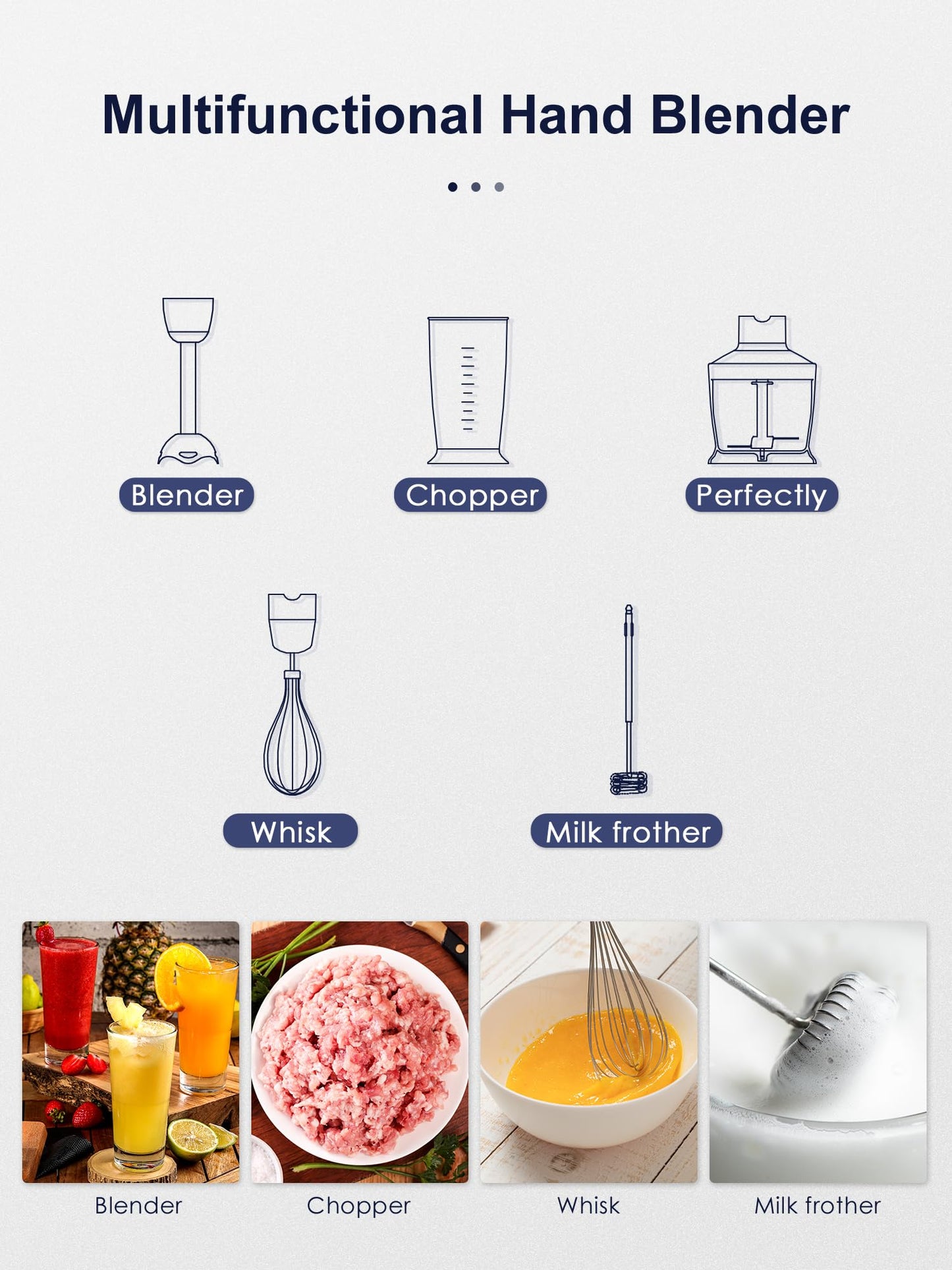 5-in-1 Hand Immersion Blender, 1000W Handheld Blender, Copper Motor Stainless Steel Blade Stick Blender, Mixing Beaker, Food Processor, Whisk, Milk Frother, for Smoothies Puree Baby Food (Black)