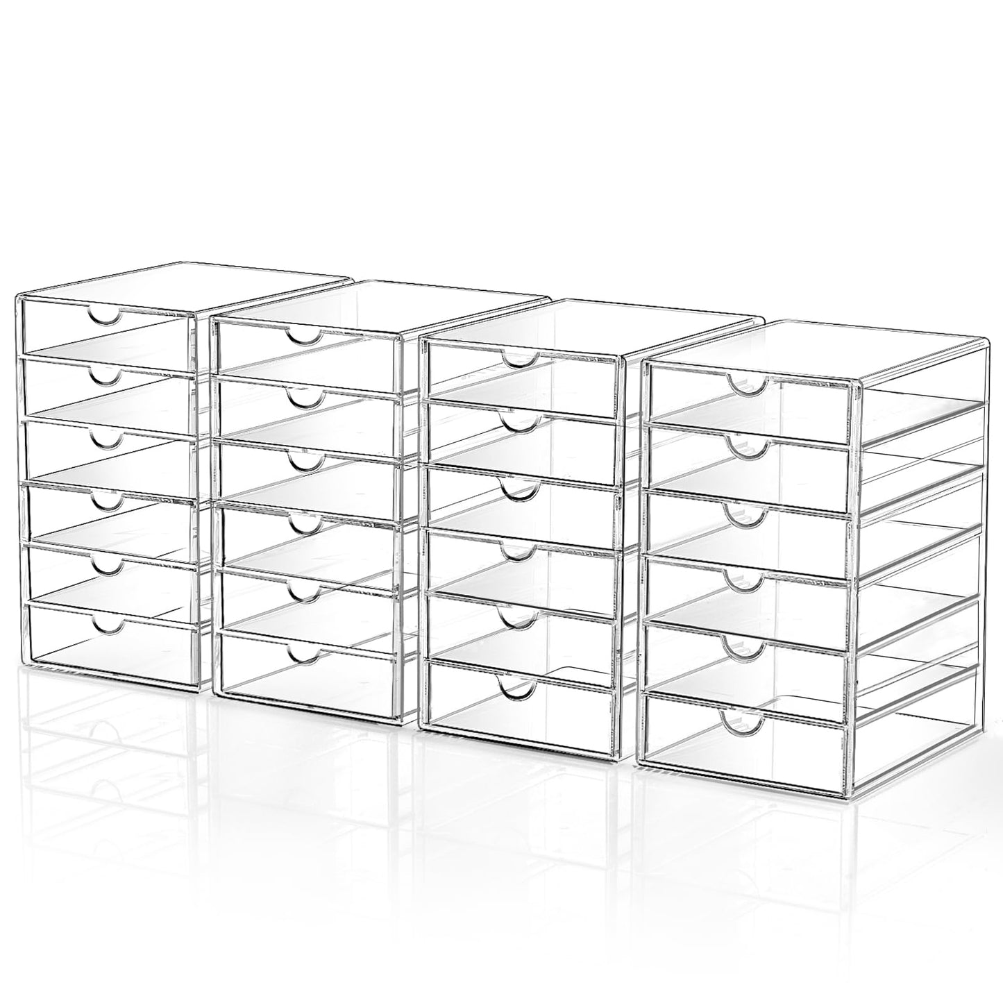 DOMNIU Makeup Drawer Storage Organizer with 24 Drawers, 4 Set Acrylic Office Desk Organization and Storage, Dustproof Transparent Plastic Frame
