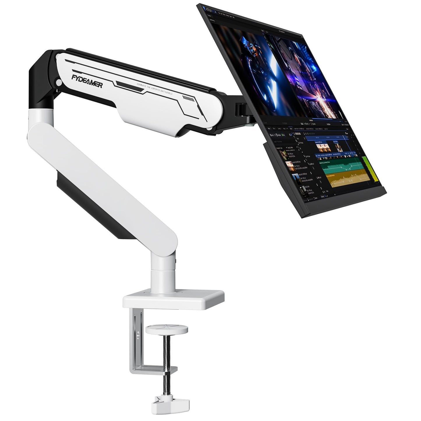 Fydeamer Single Monitor Arm, Heavy Duty Gas Spring Monitor Mount for 17-32 Inch Screens up to 19.8lbs, Full Motion Adjustable Monitor Desk Mount with VESA 75x75/100x100mm Compatibility, White